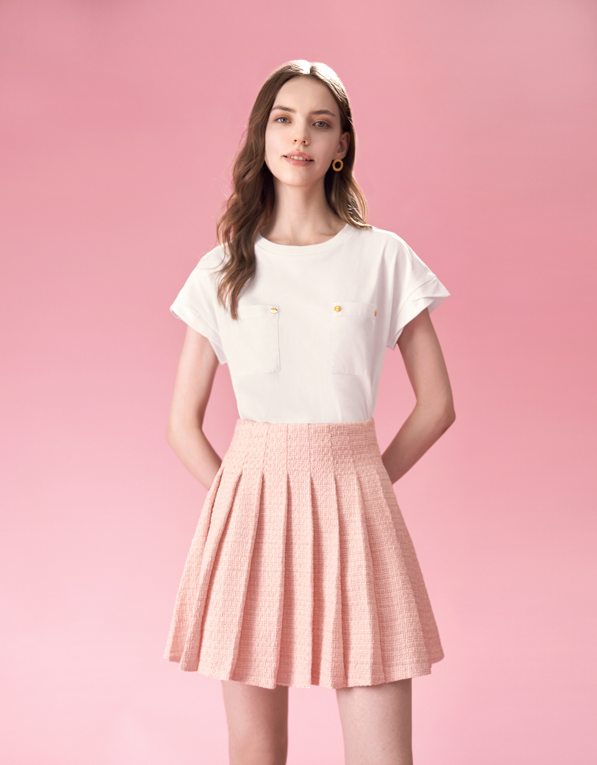 A-line Pleated Tweed Skirt