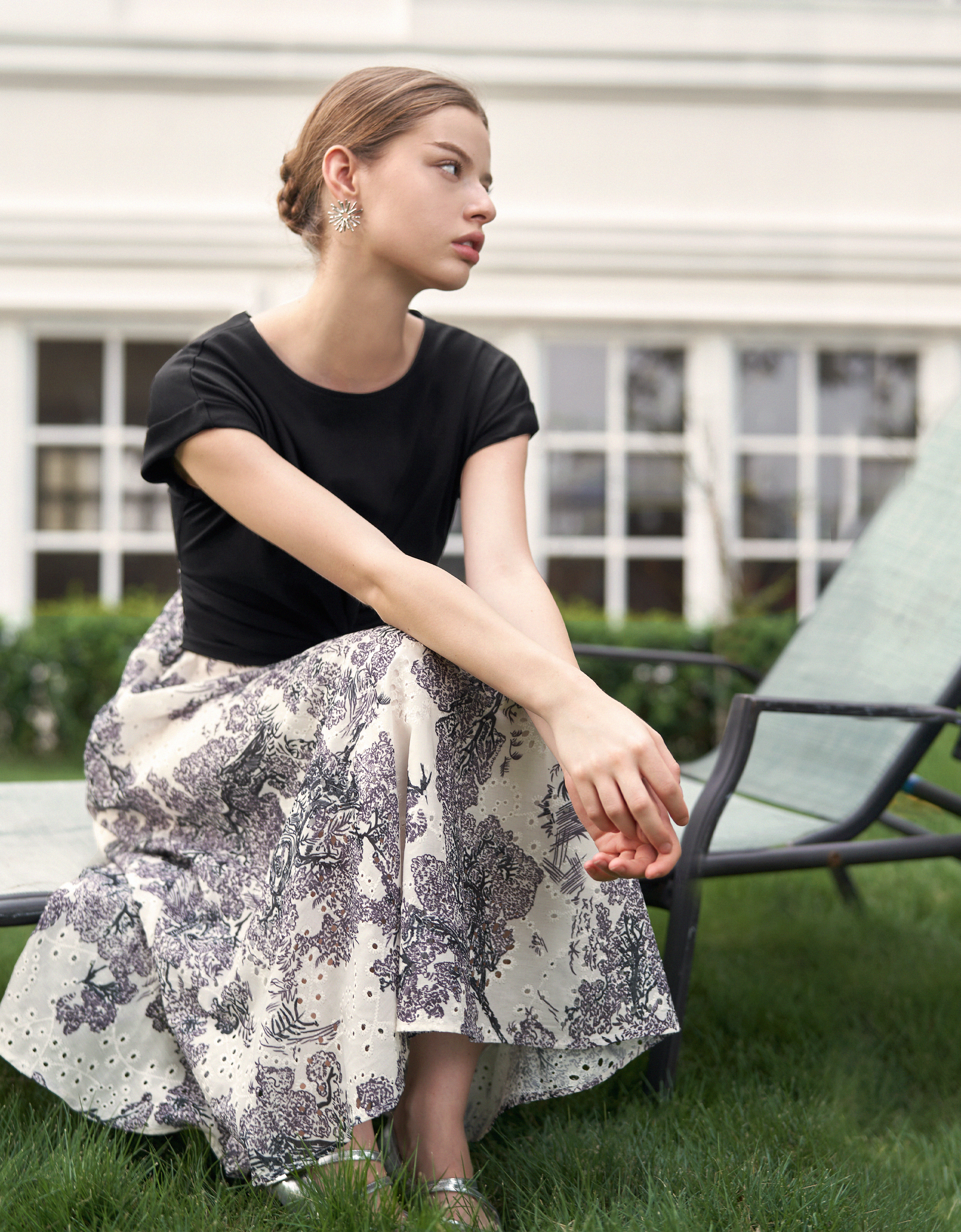 Contrast Floral Skirt Midi Dress