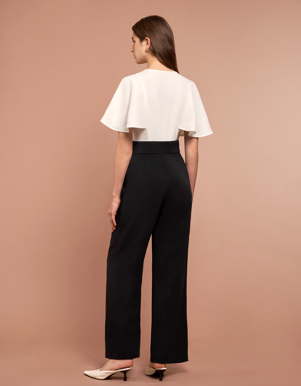 V-neck Flare Sleeves Colorblock Jumpsuit