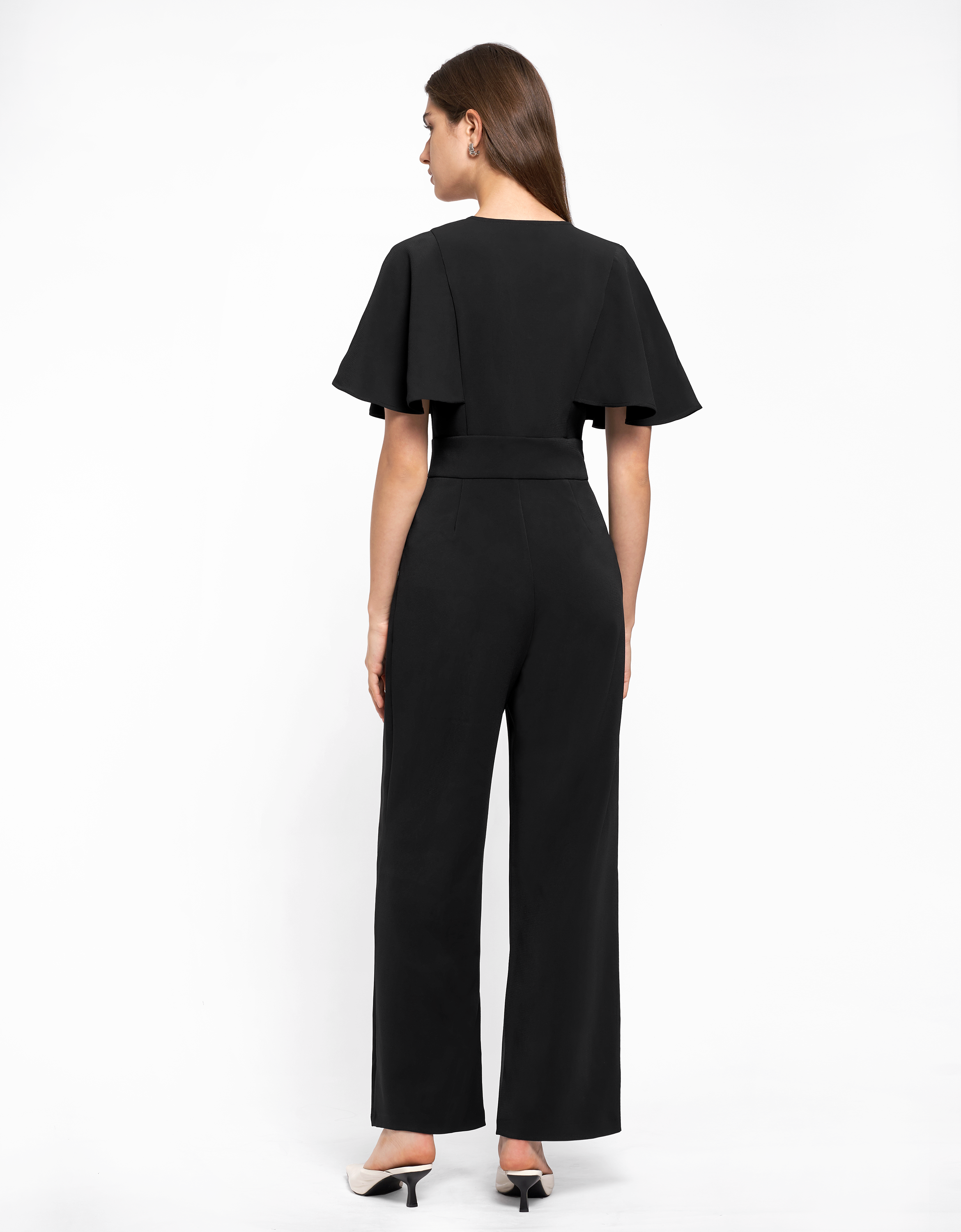V-neck Flare Sleeves Colorblock Jumpsuit