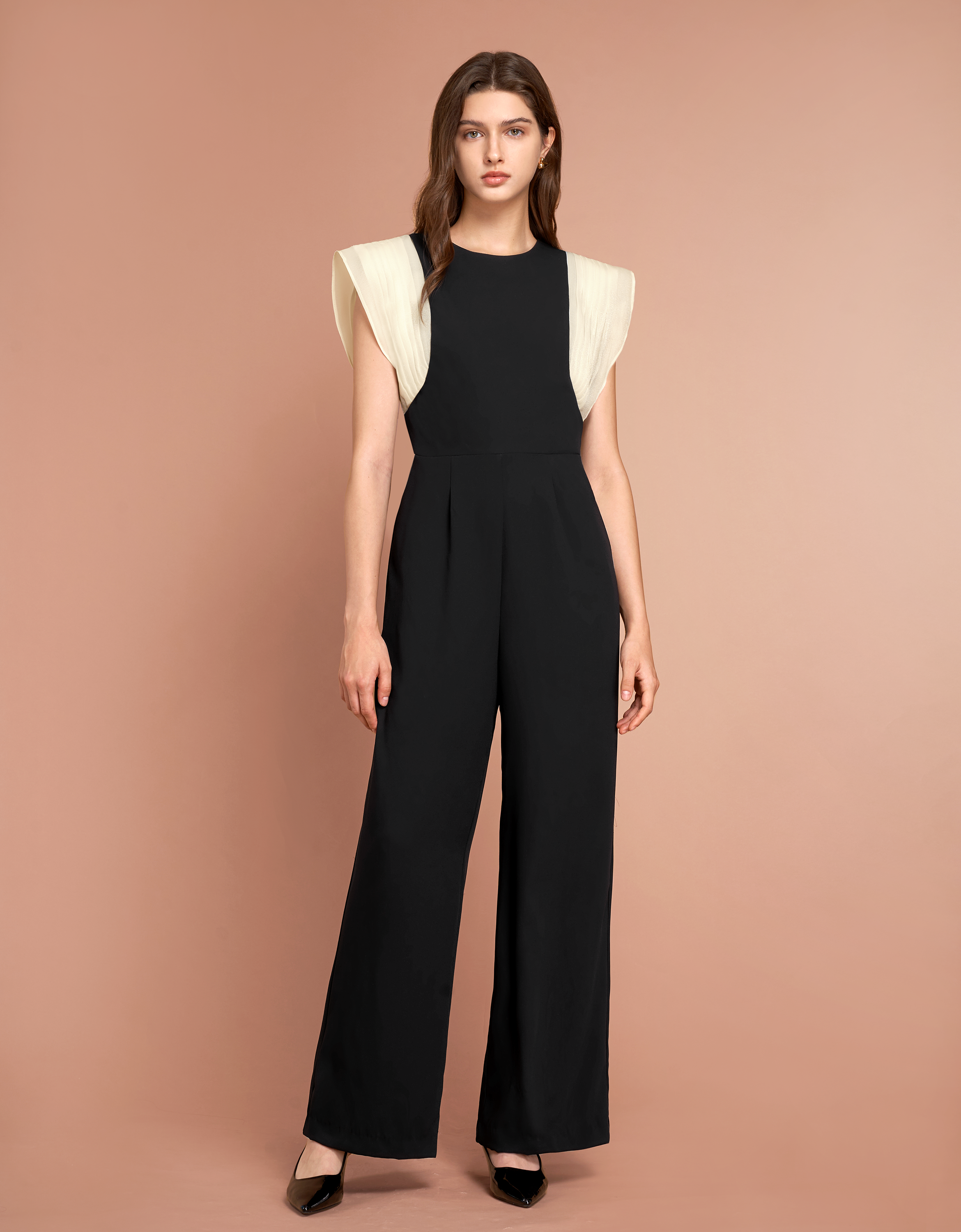 Contrast Pleated Sleeve Jumpsuit