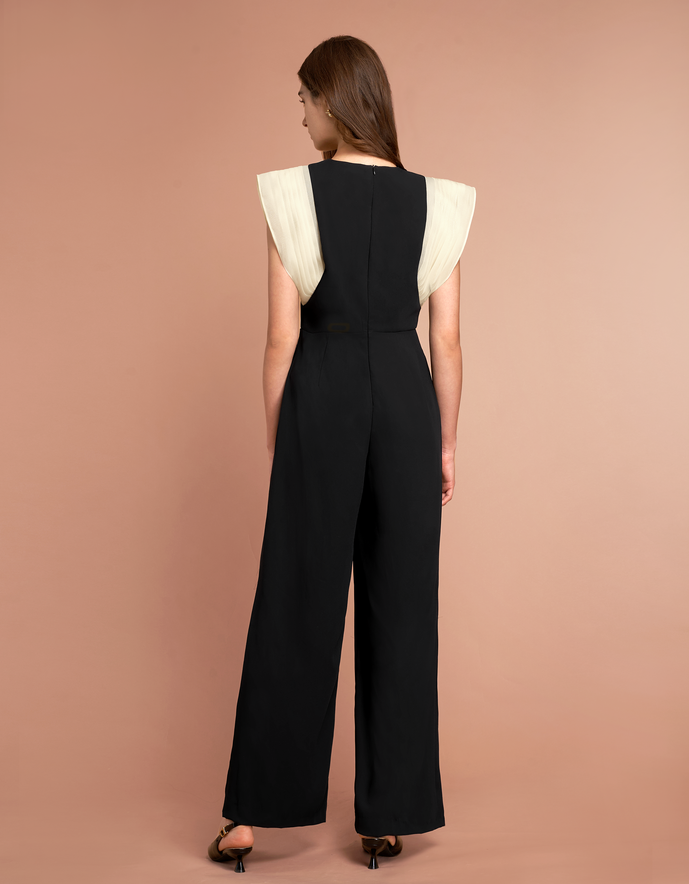 Contrast Pleated Sleeve Jumpsuit