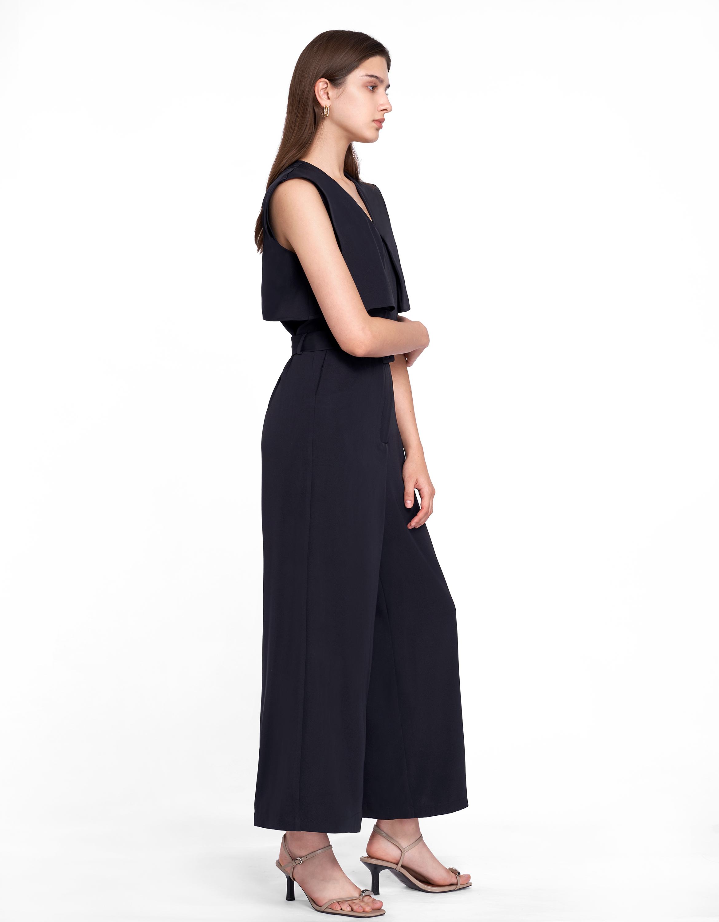 V-neck Belted Wide-leg Jumpsuit