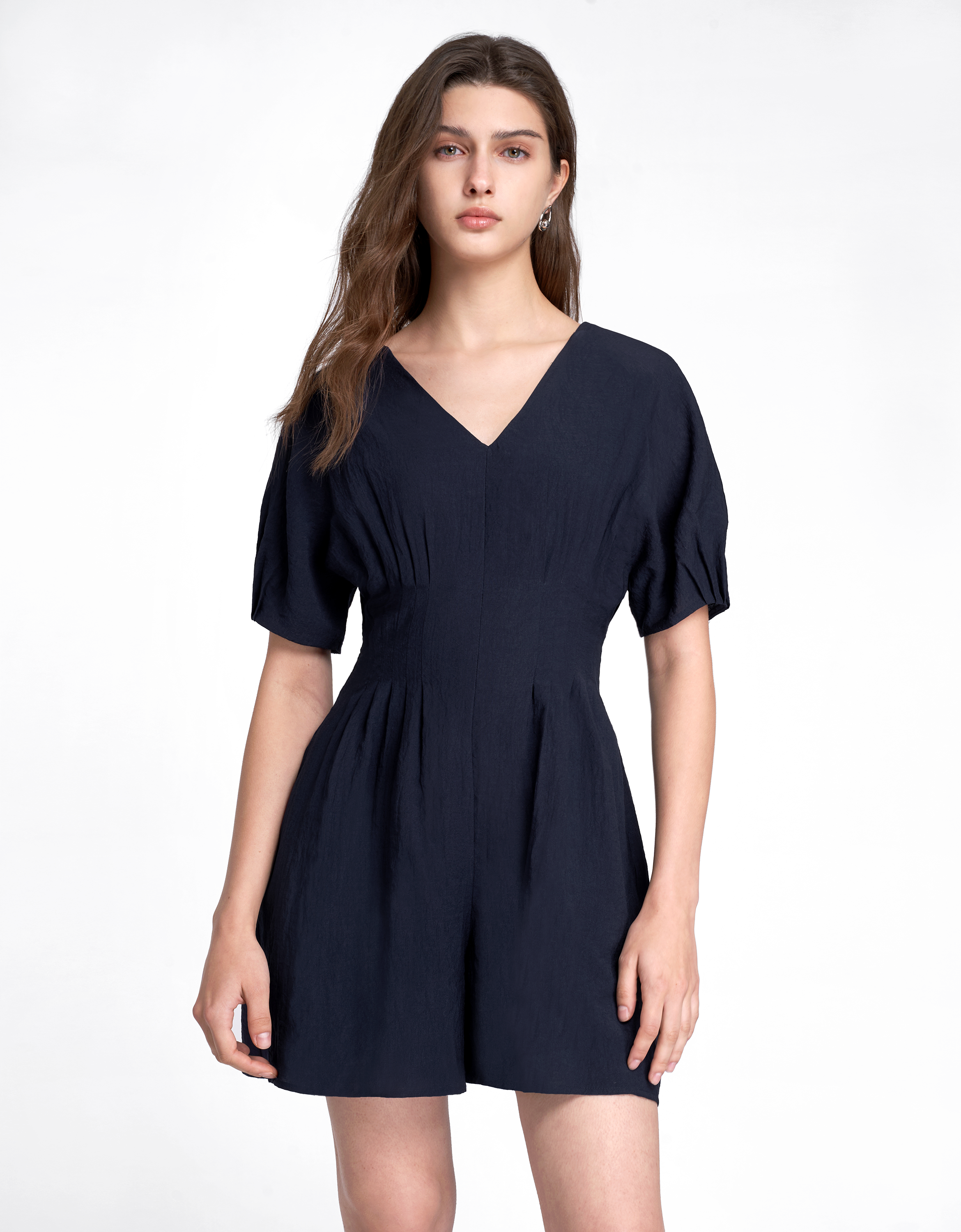 V-neck Pleated Waist Romper