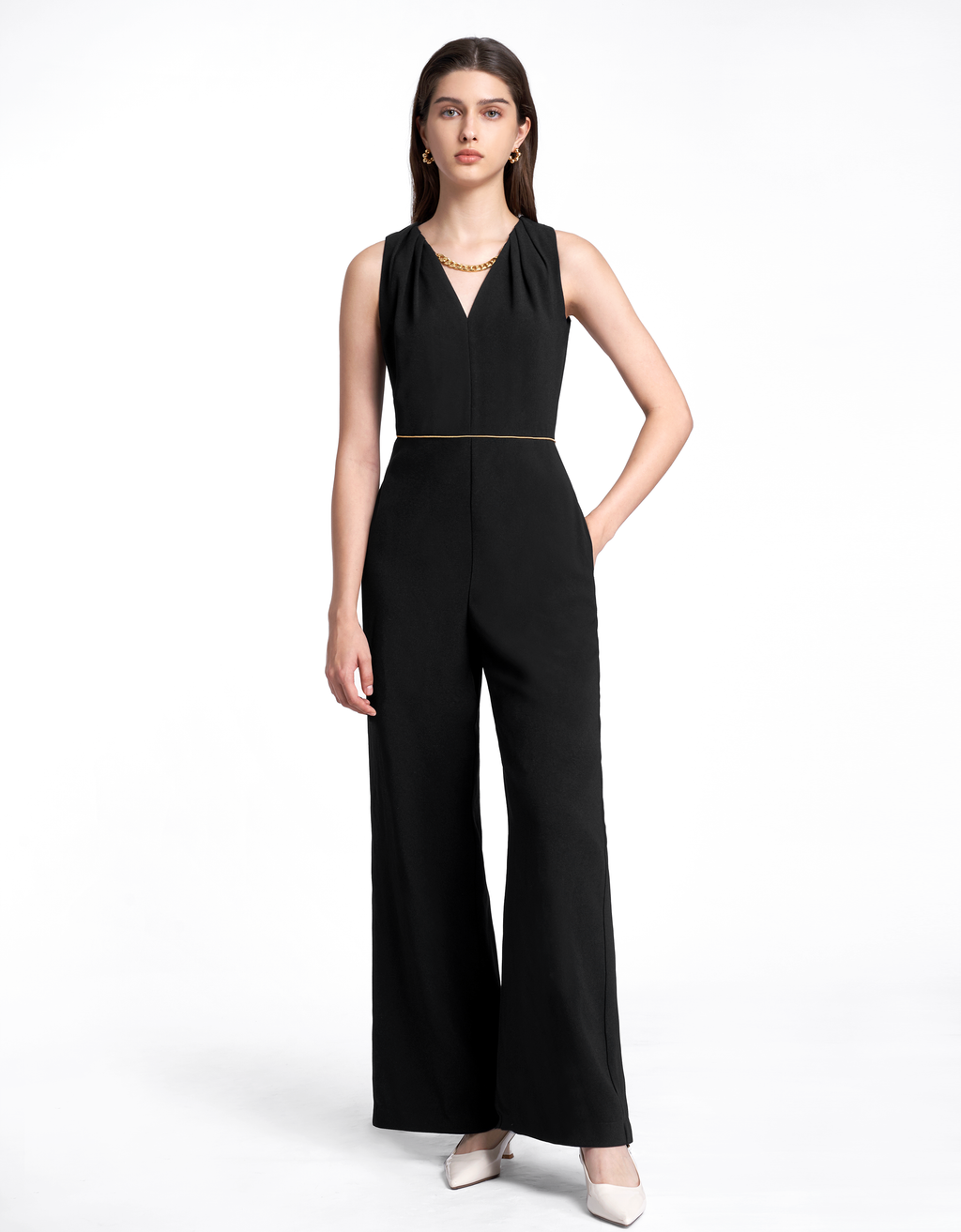 Chain-embellished V-neck Jumpsuit