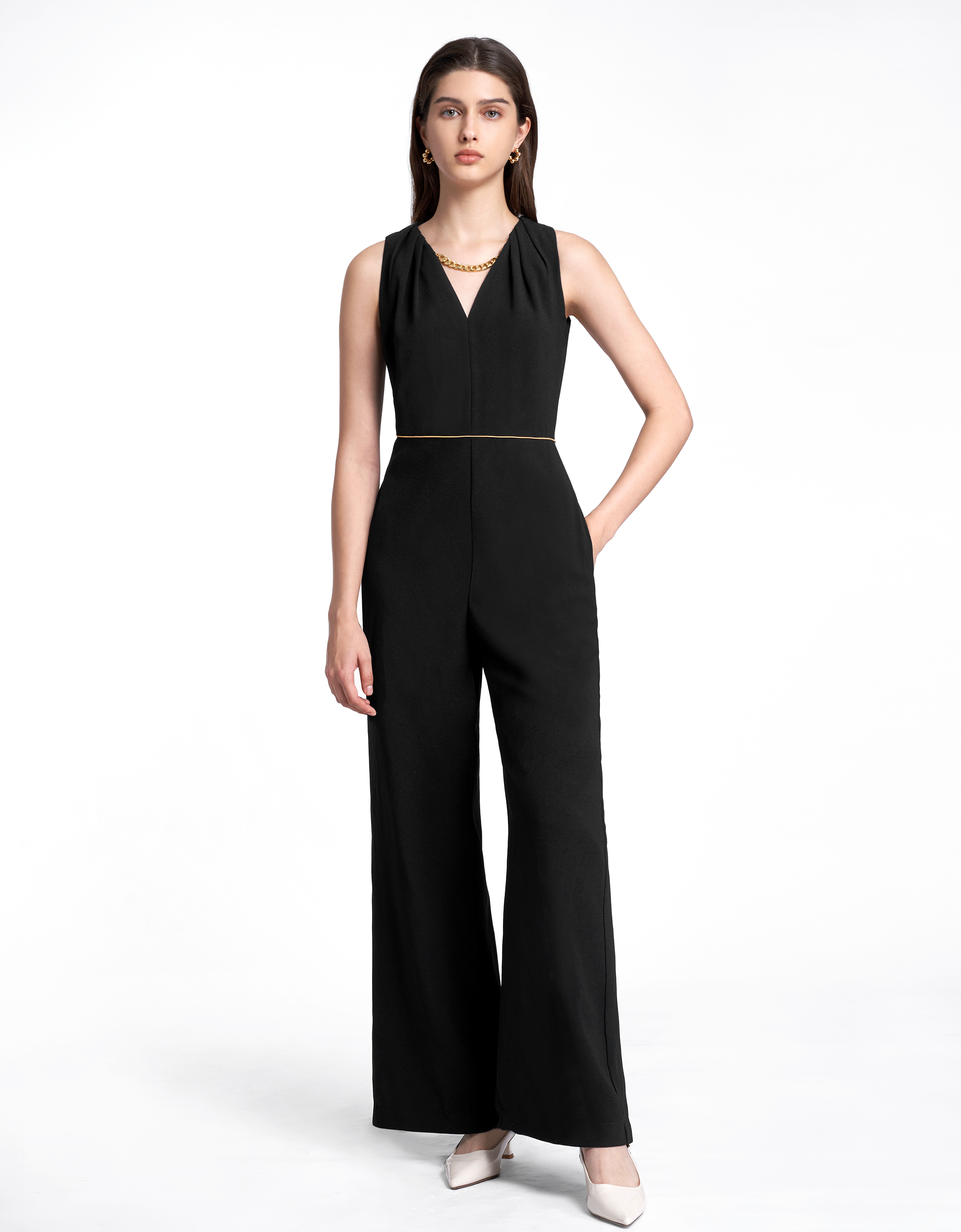 Chain-embellished V-neck Jumpsuit
