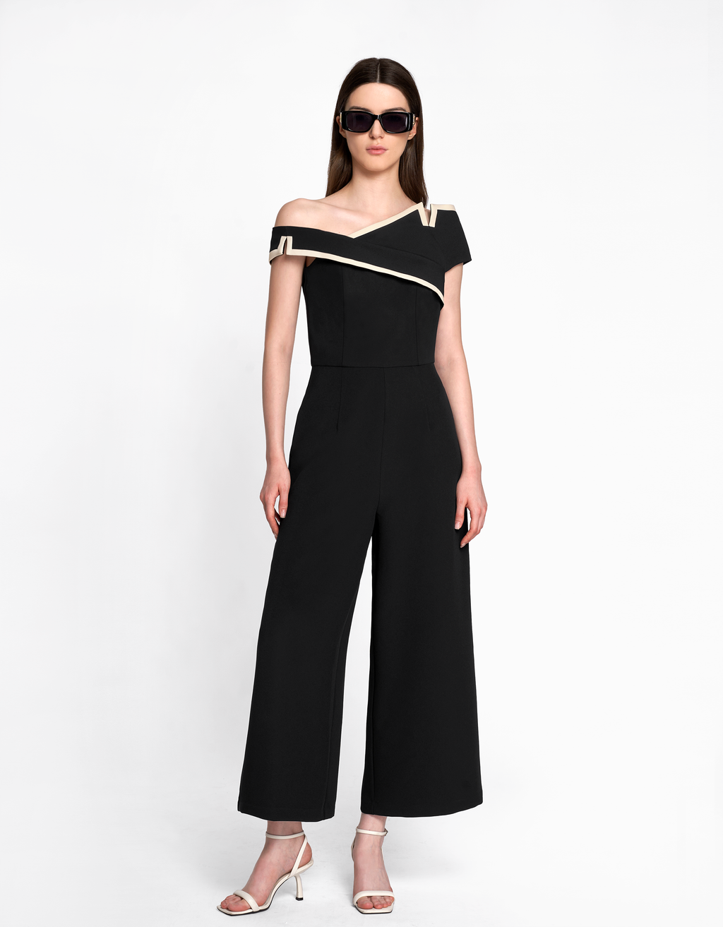 Off-shoulder Contrast Trim Jumpsuit
