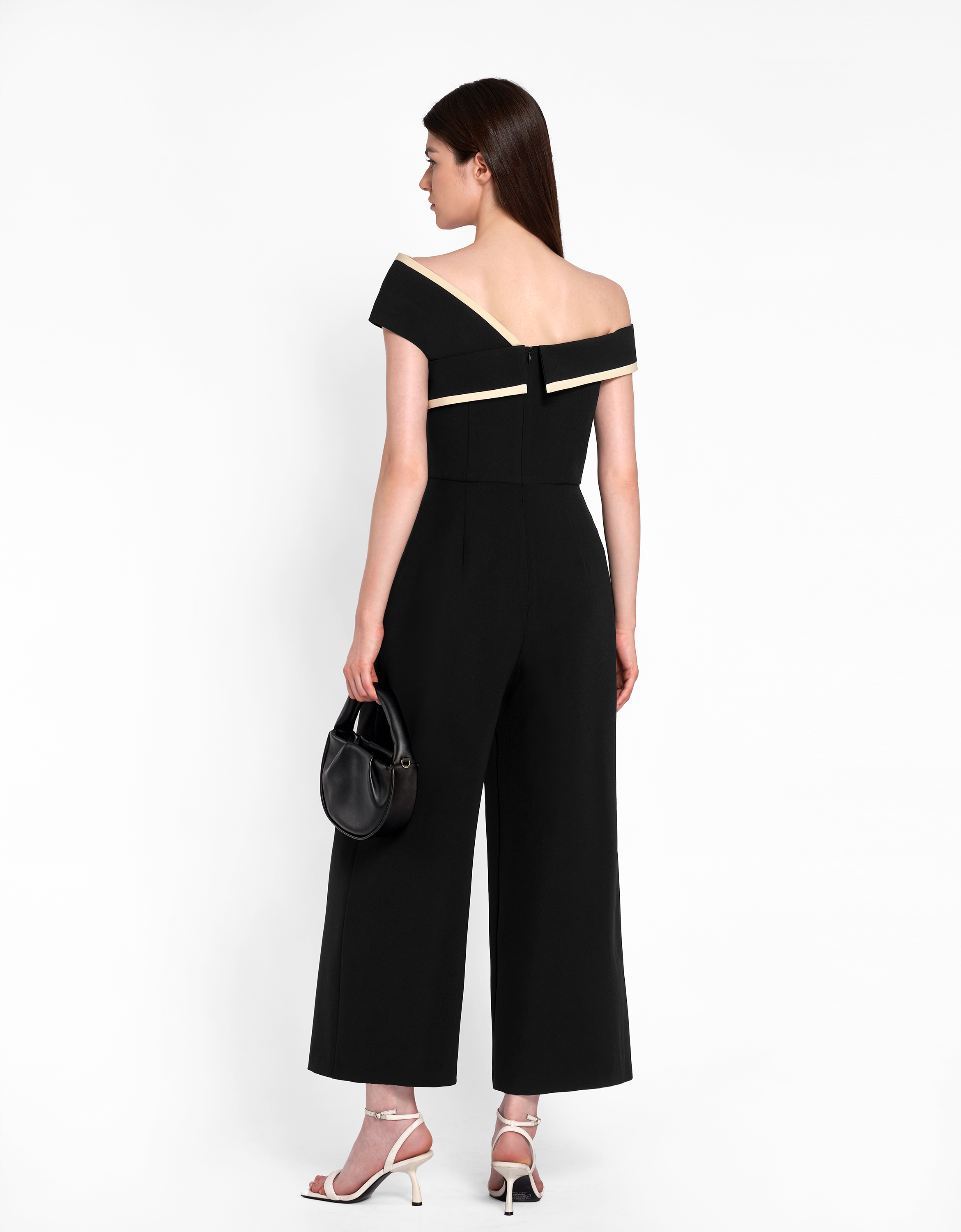 Off-shoulder Contrast Trim Jumpsuit