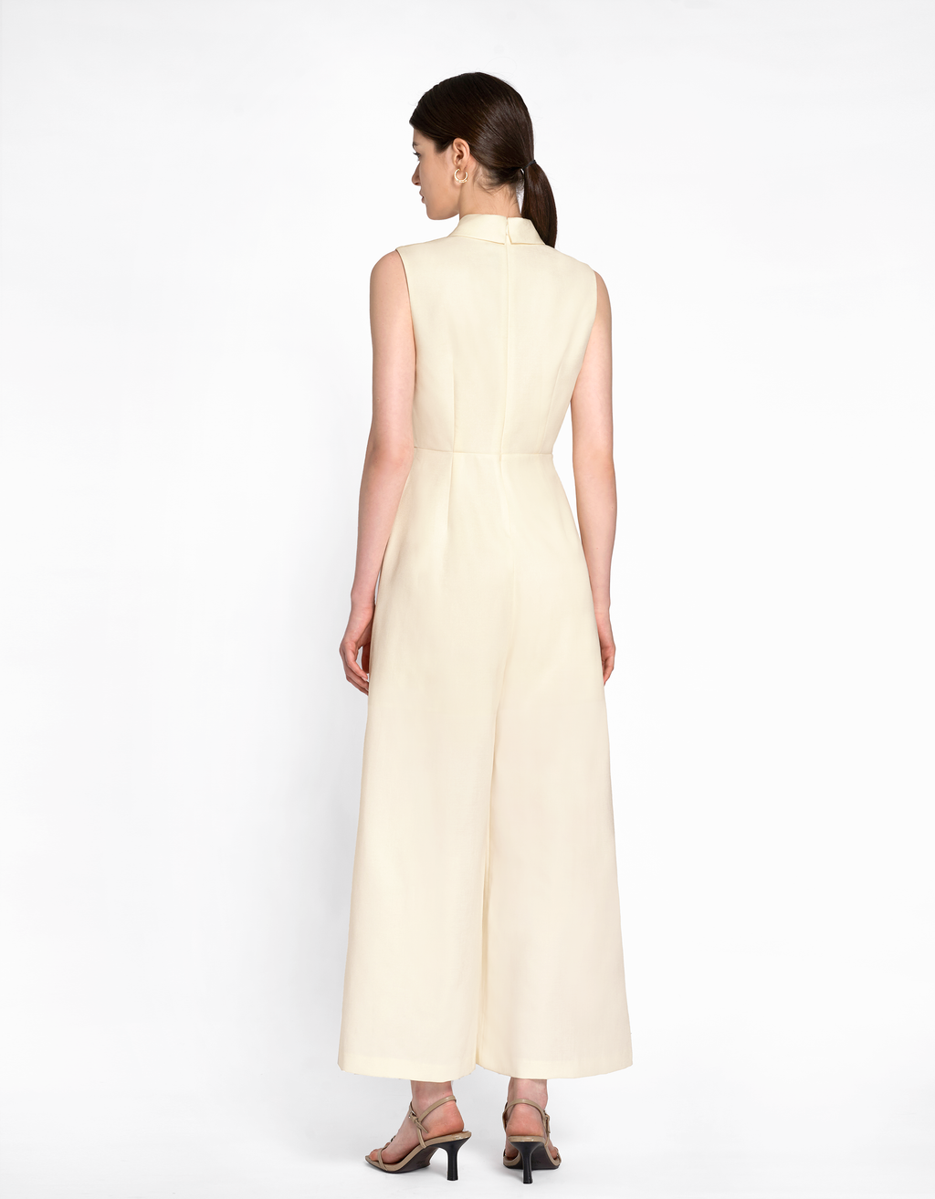 Shawl Collar Sleeveless Jumpsuit