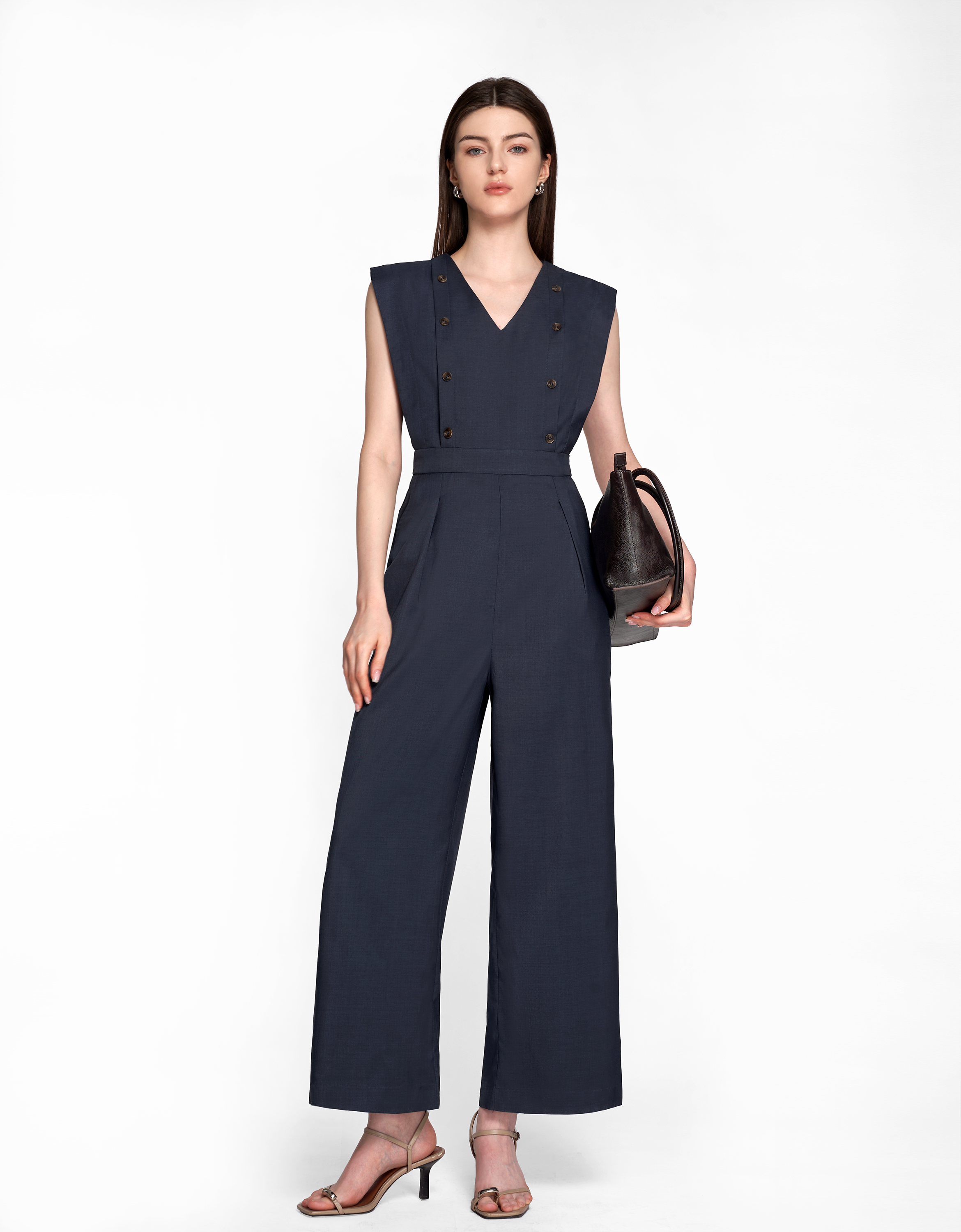 Double-breasted V-neck Jumpsuit