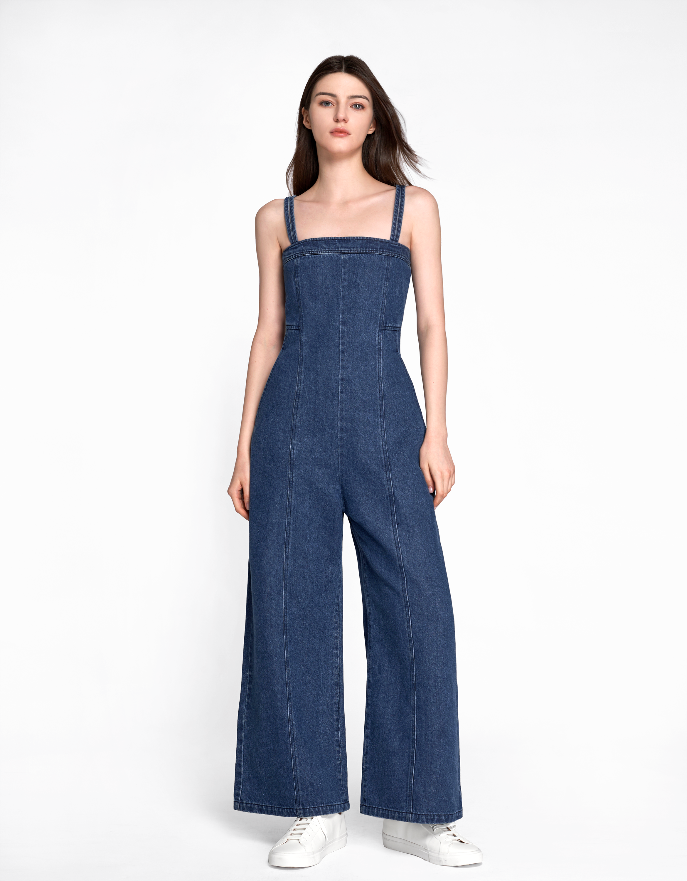 Double Strap Denim Jumpsuit