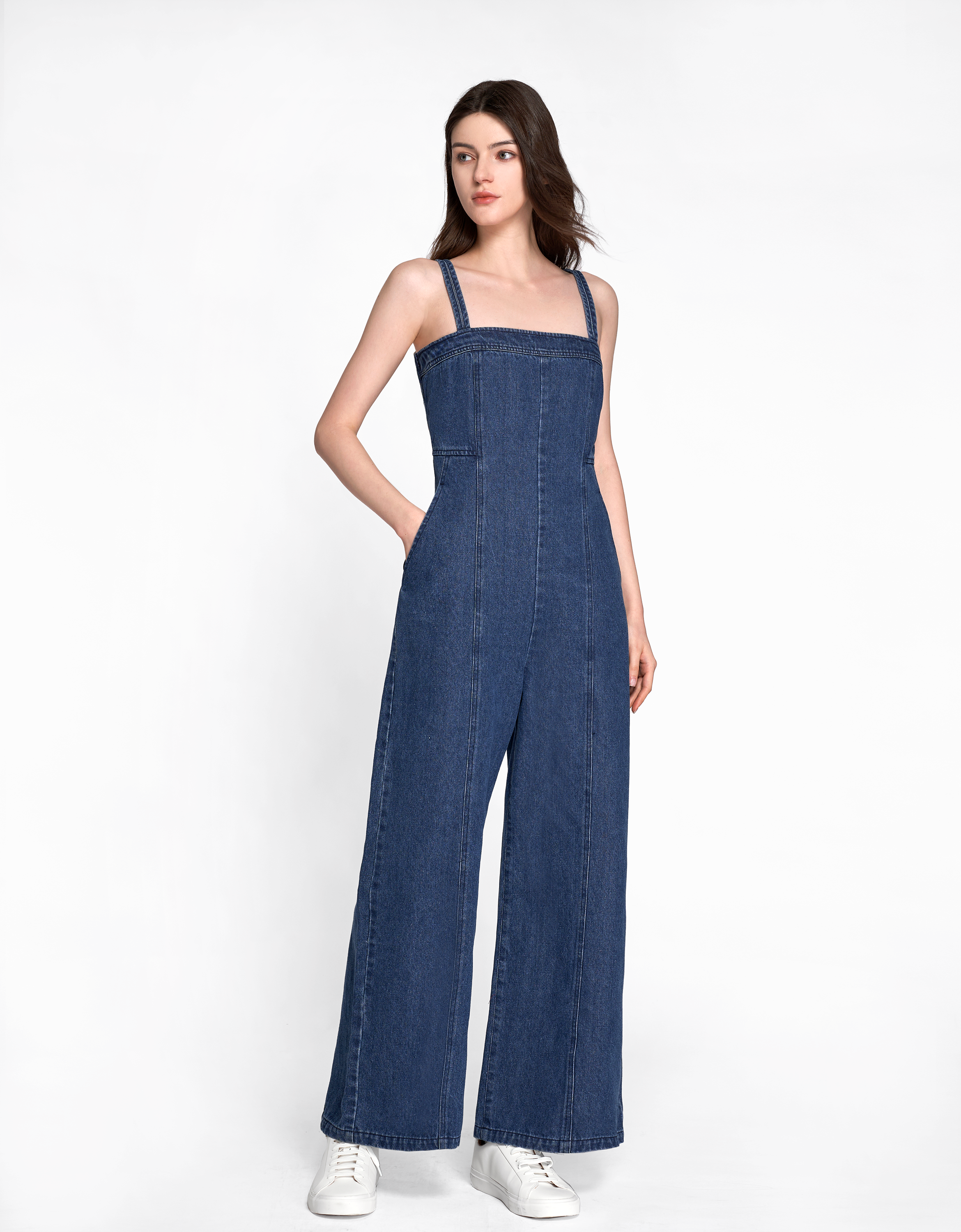 Double Strap Denim Jumpsuit