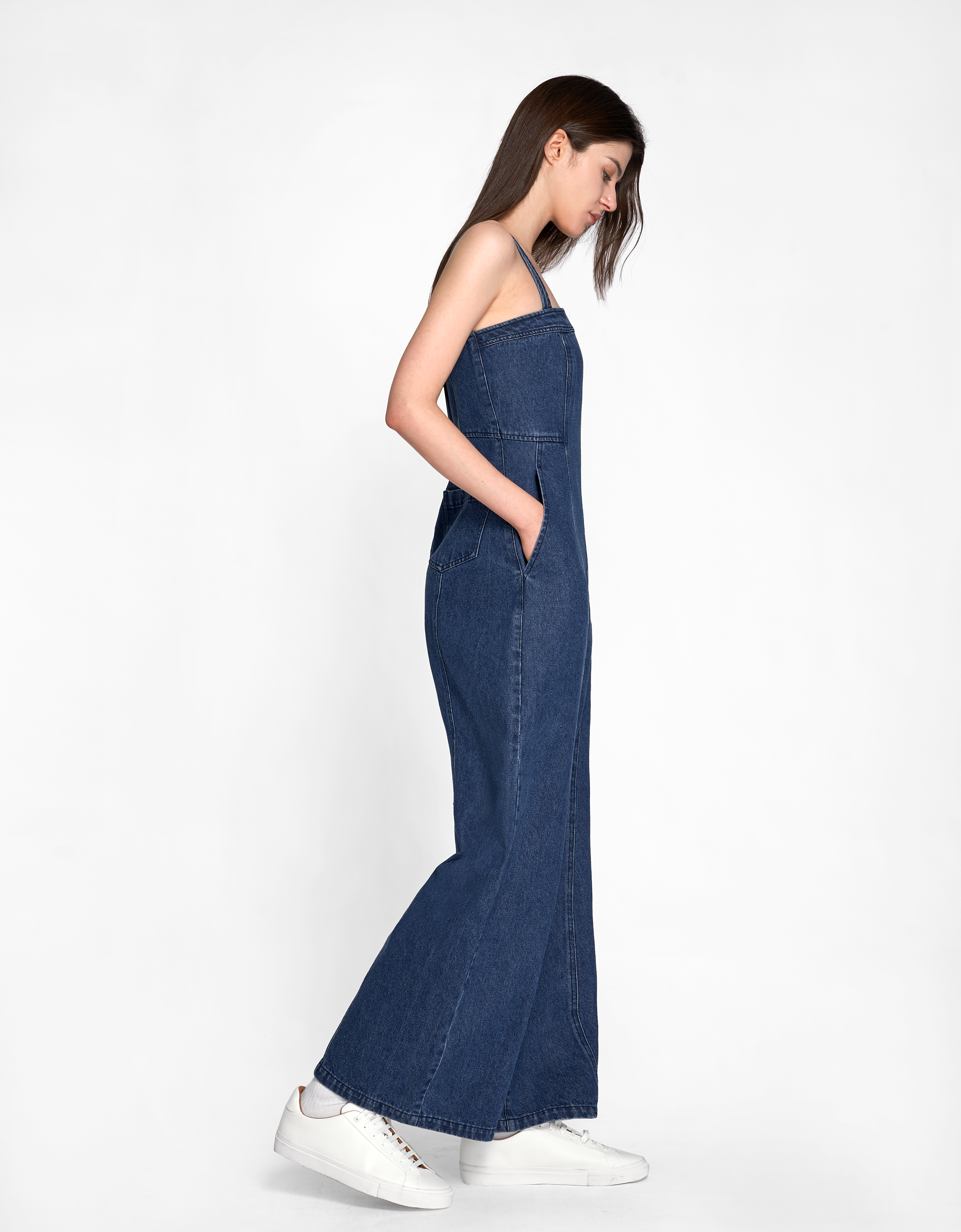 Double Strap Denim Jumpsuit