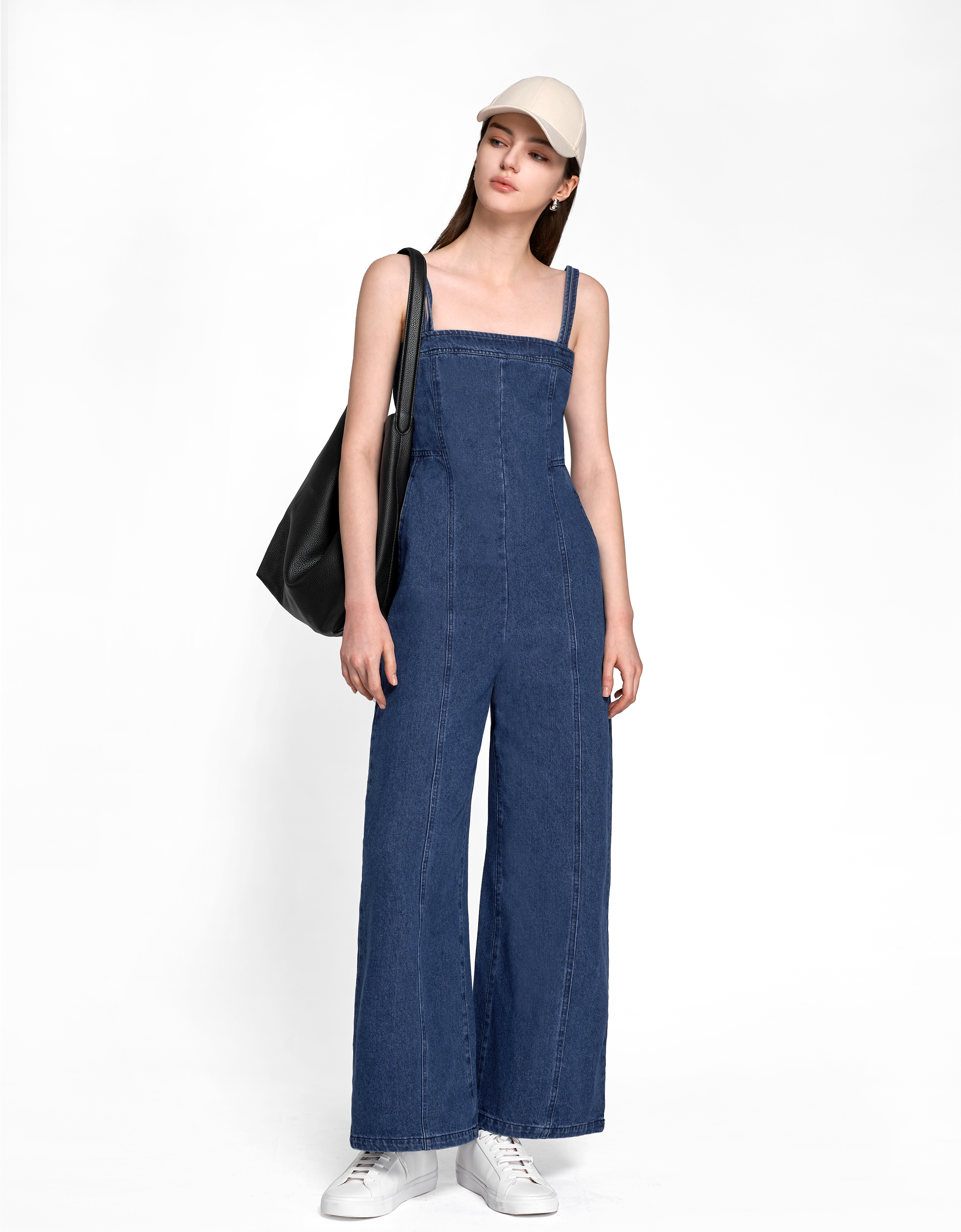 Double Strap Denim Jumpsuit
