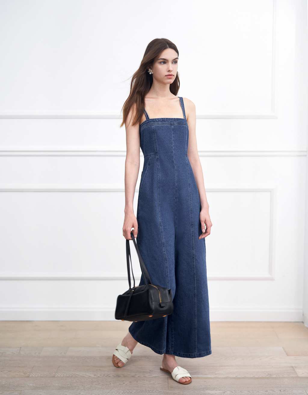 Double Strap Denim Jumpsuit