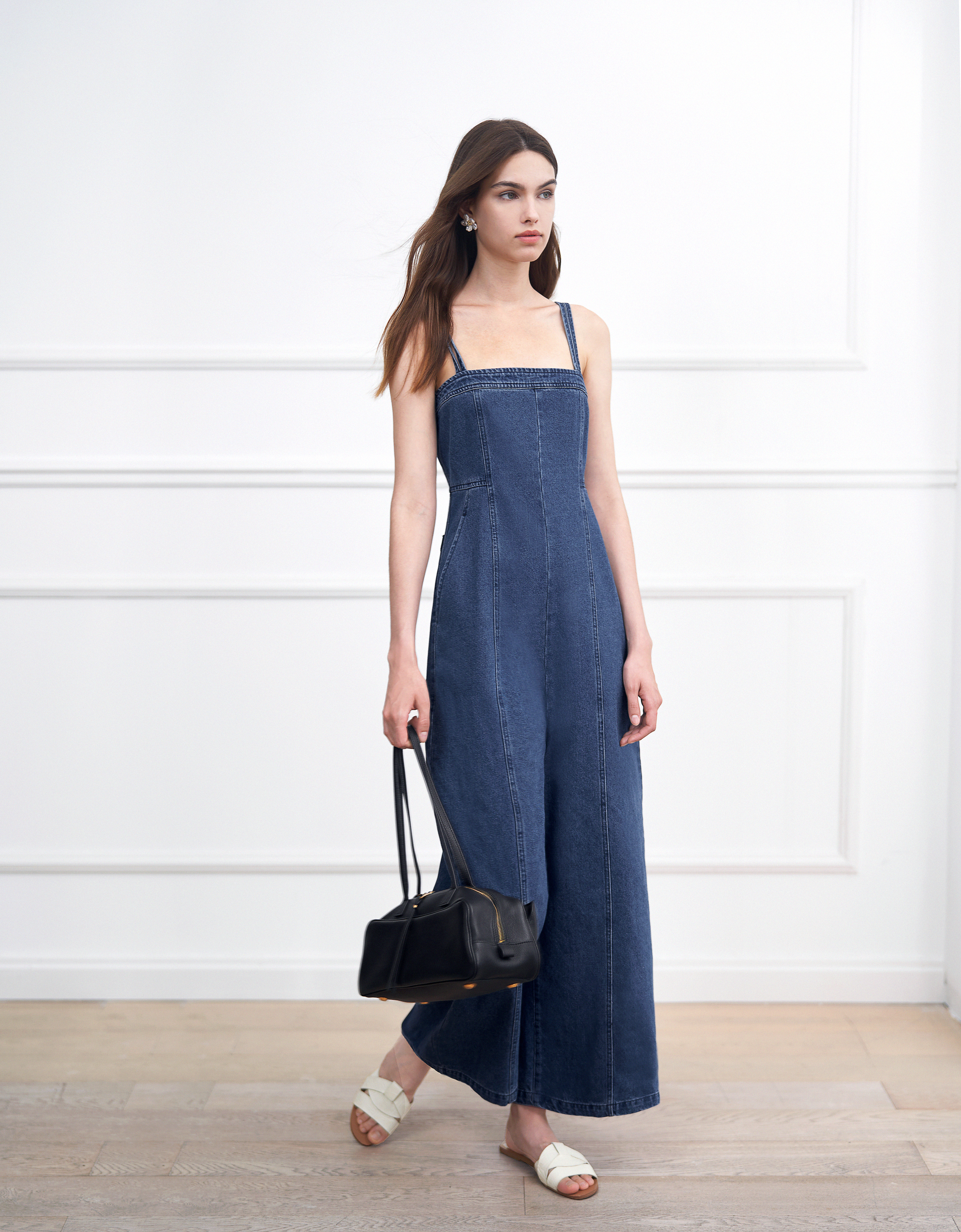 Double Strap Denim Jumpsuit