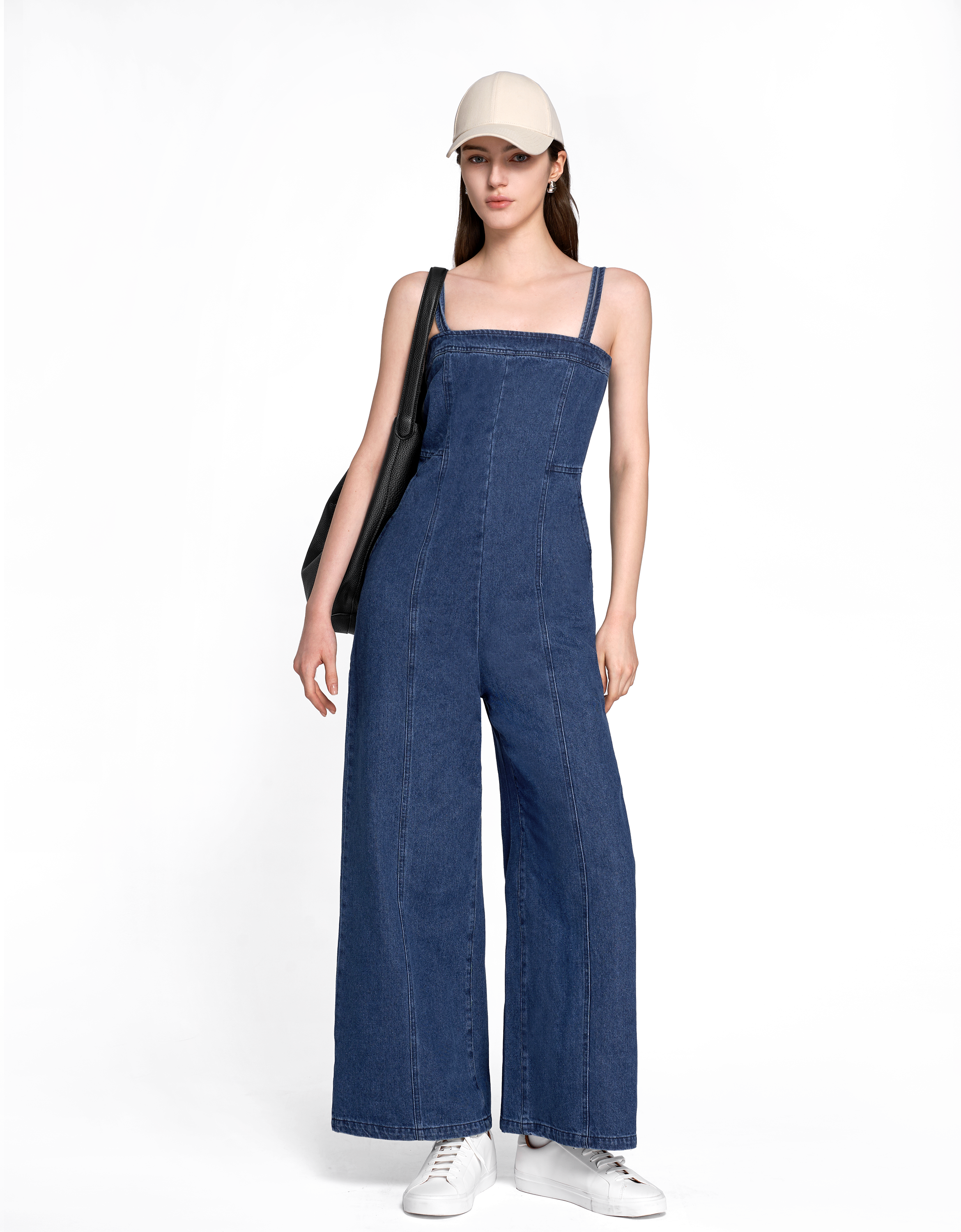 Double Strap Denim Jumpsuit