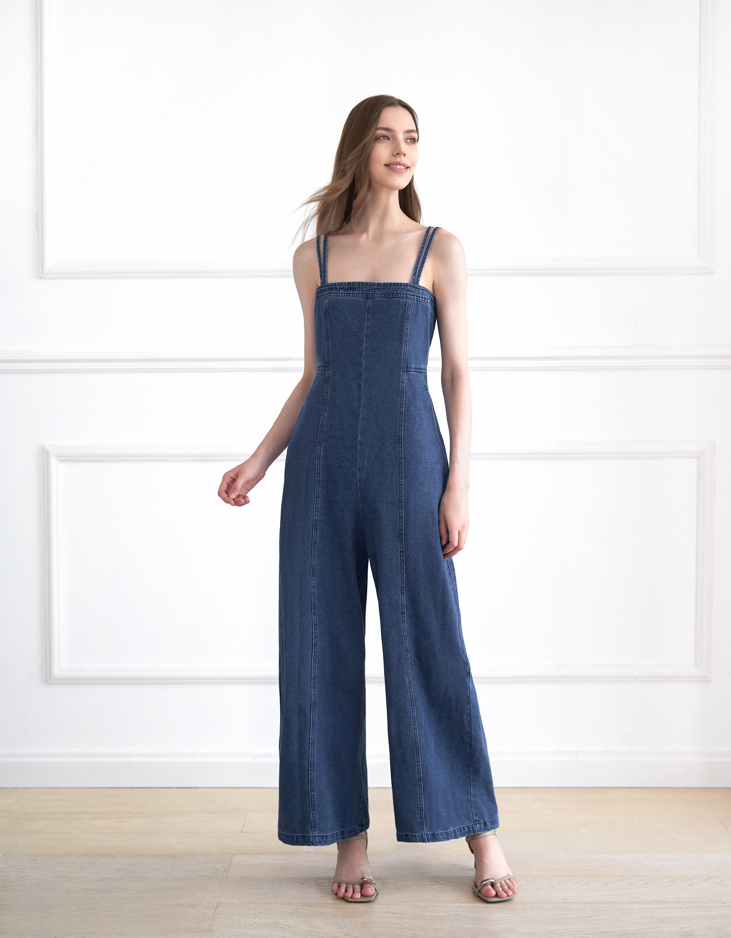 Double Strap Denim Jumpsuit