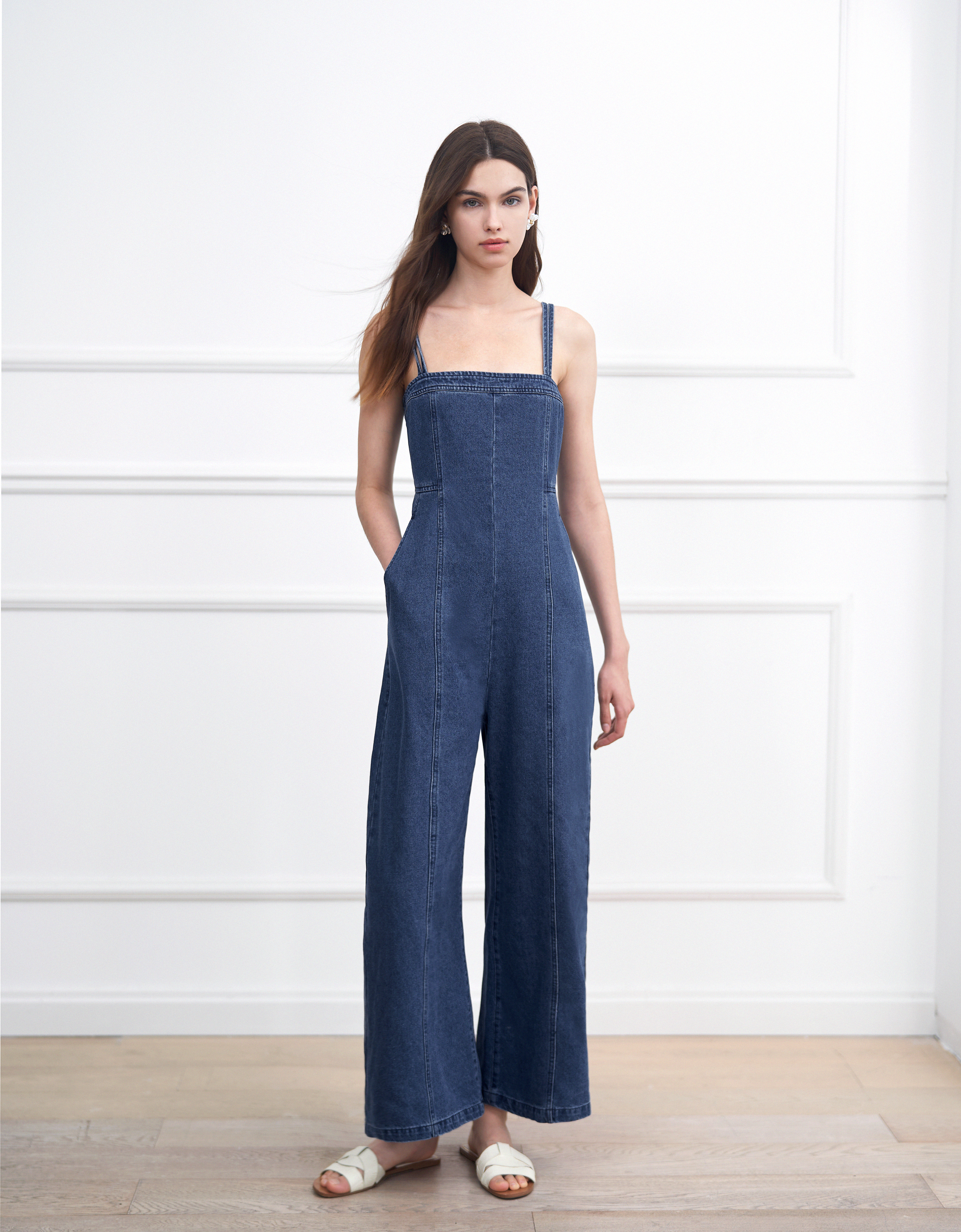Double Strap Denim Jumpsuit