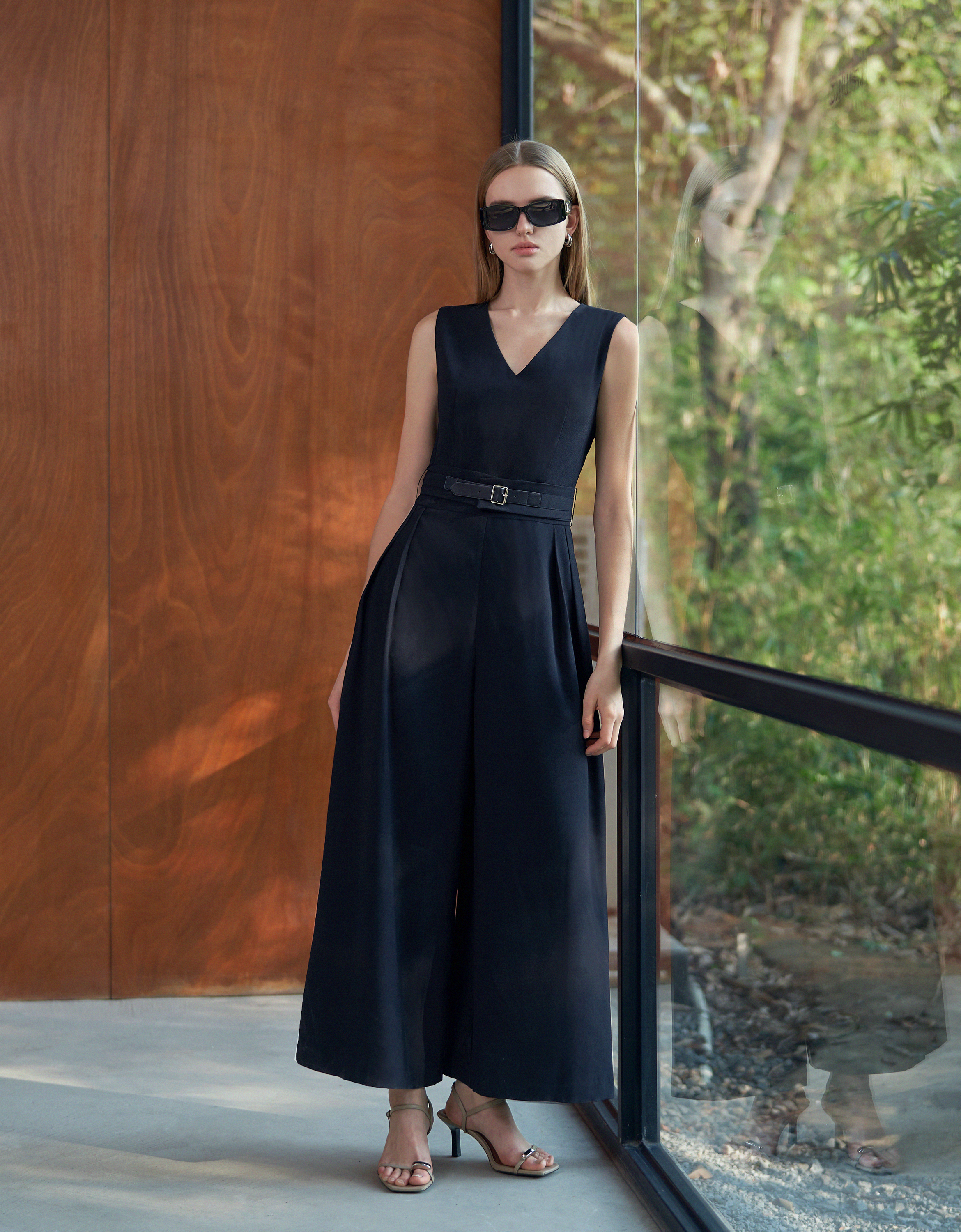 V-neck Pleated Jumpsuit