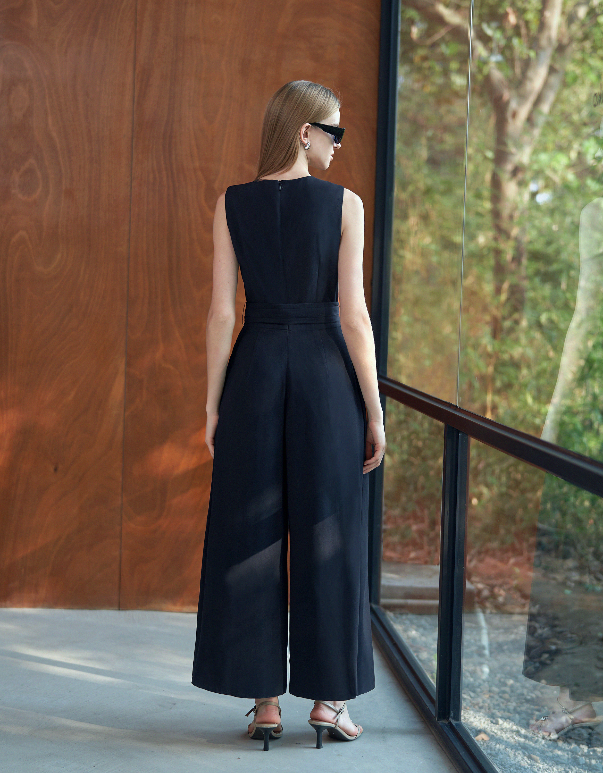 V-neck Pleated Jumpsuit