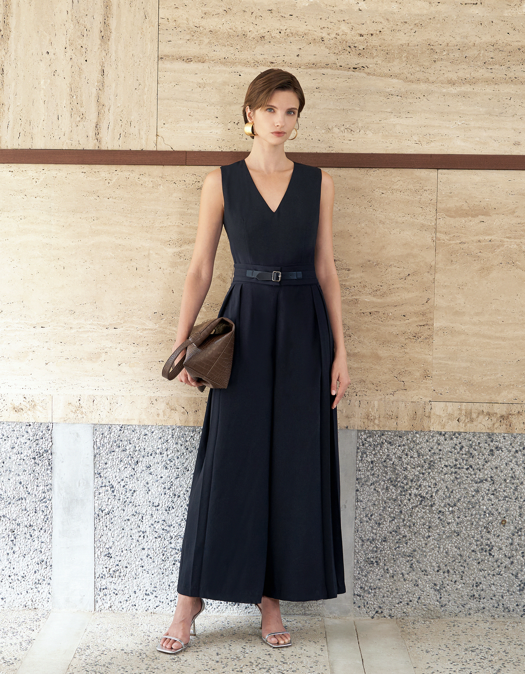 V-neck Pleated Jumpsuit