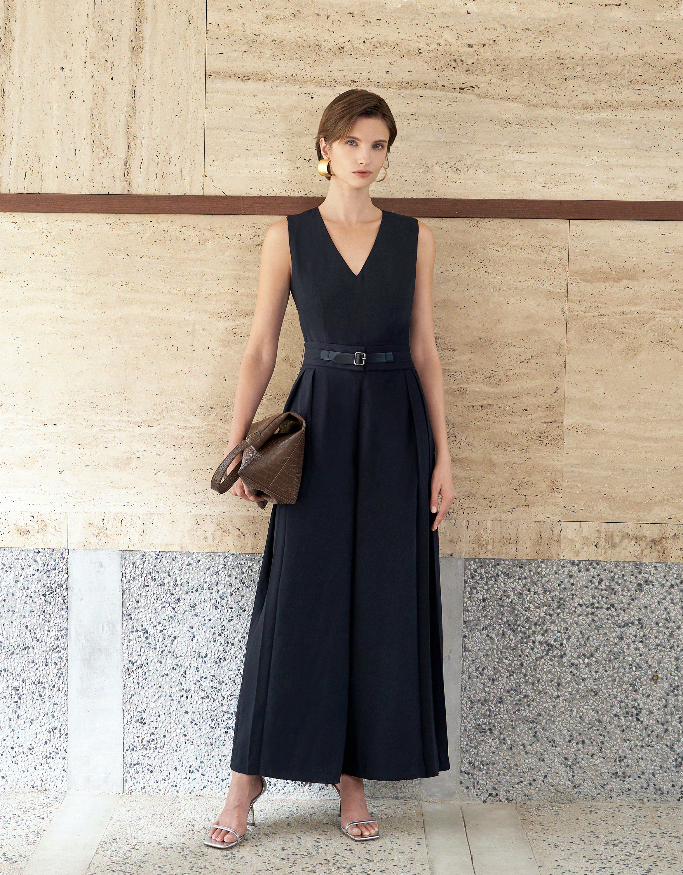 V-neck Pleated Jumpsuit