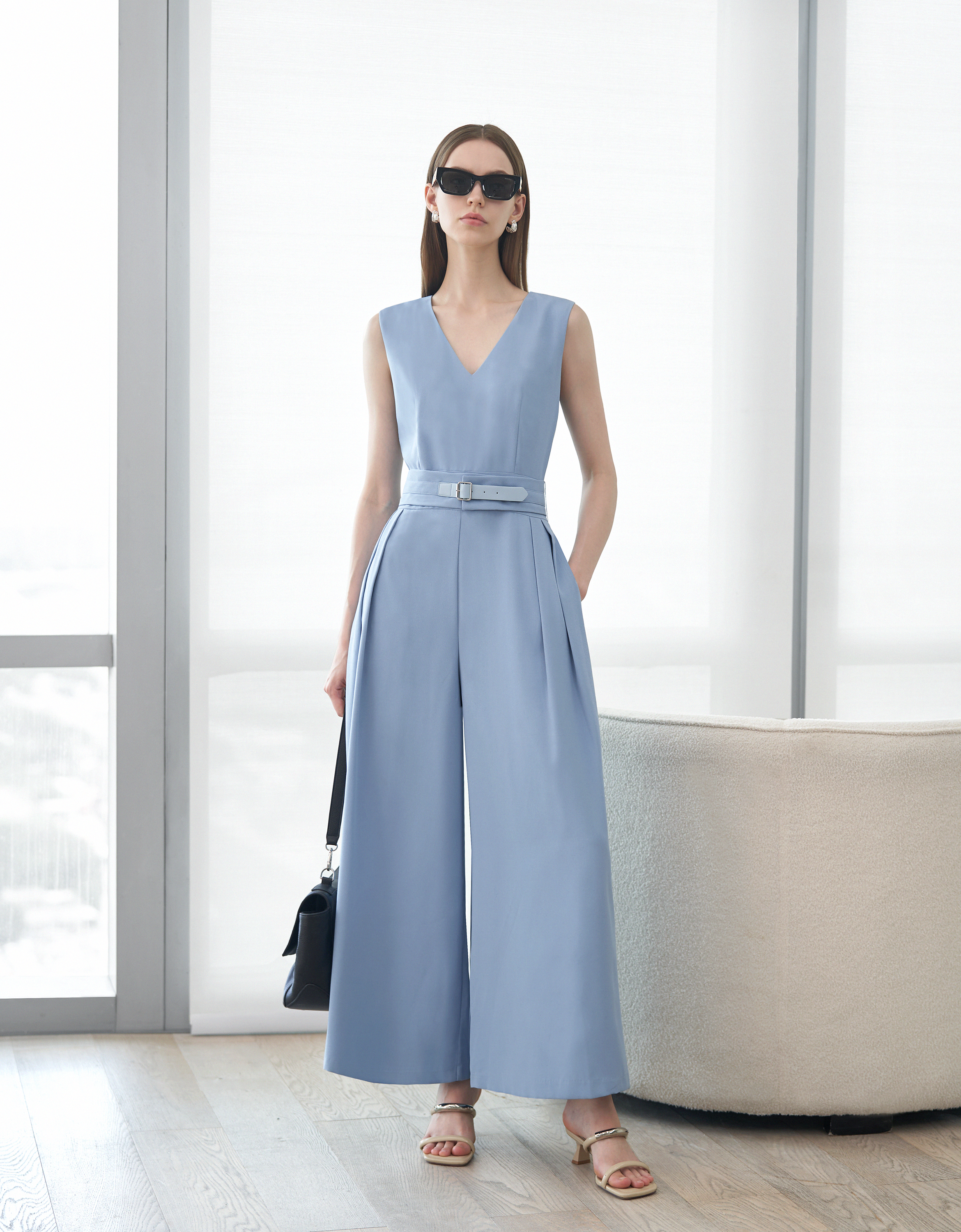 V-neck Pleated Jumpsuit