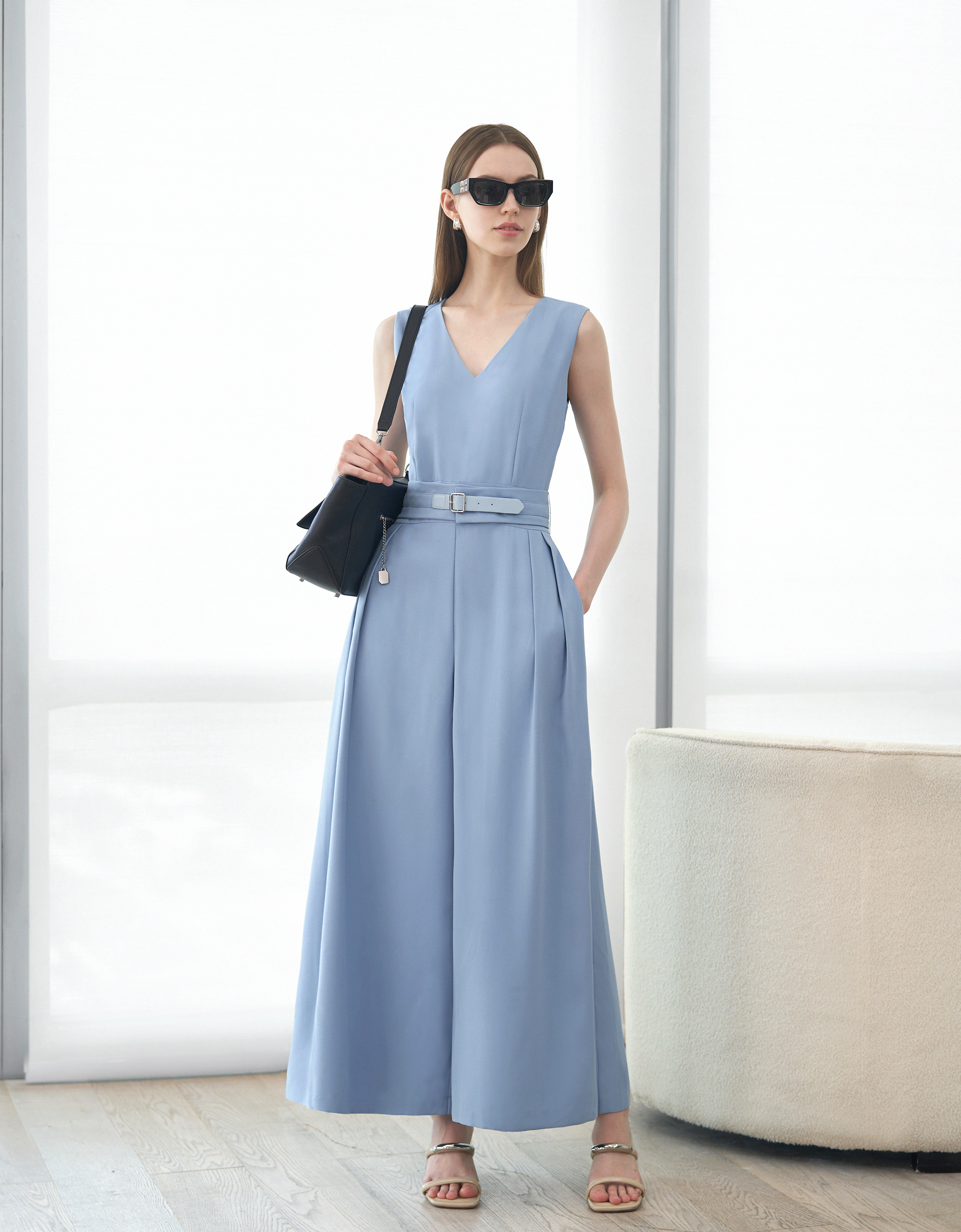 V-neck Pleated Jumpsuit