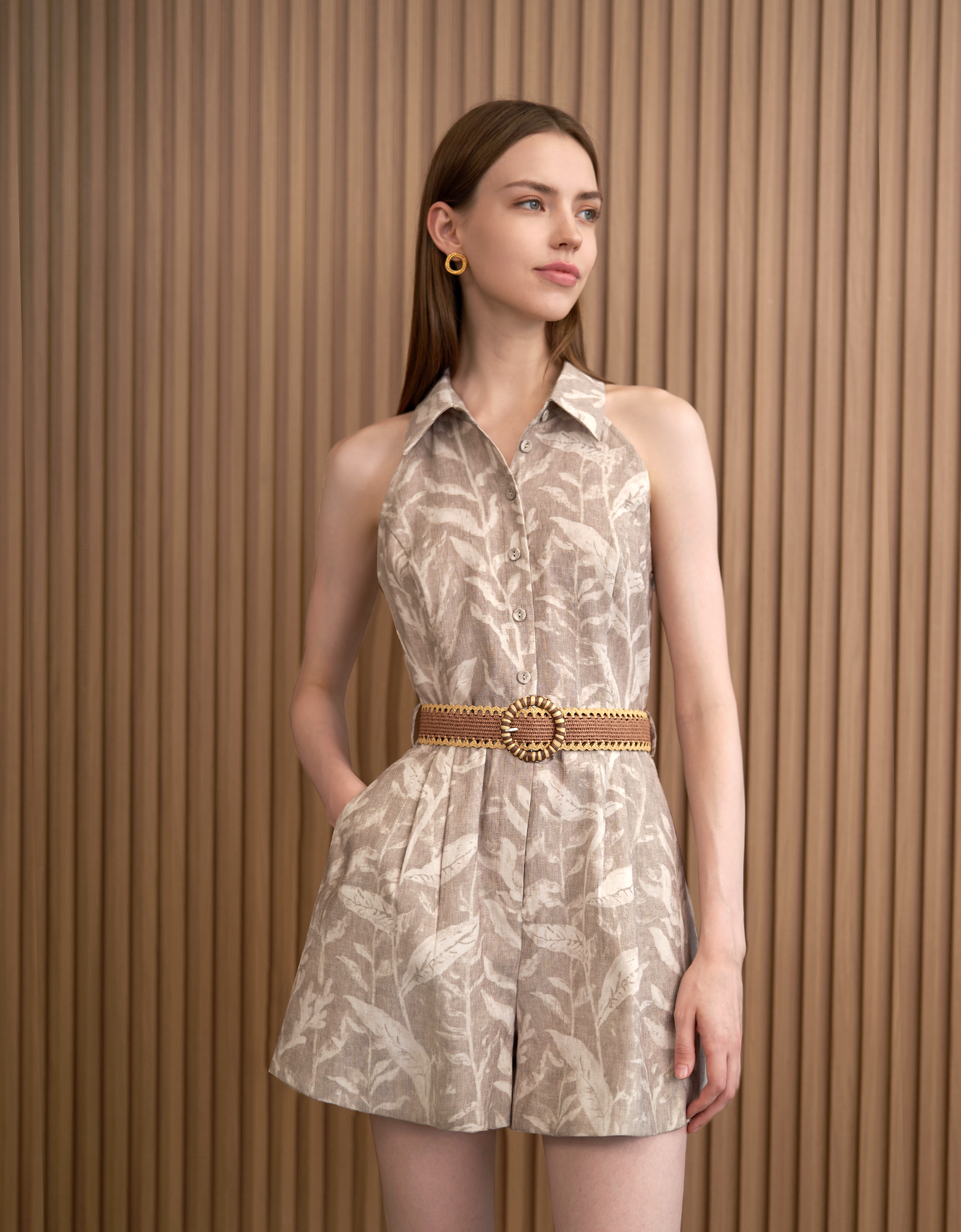 Button Front Flare Hem Romper