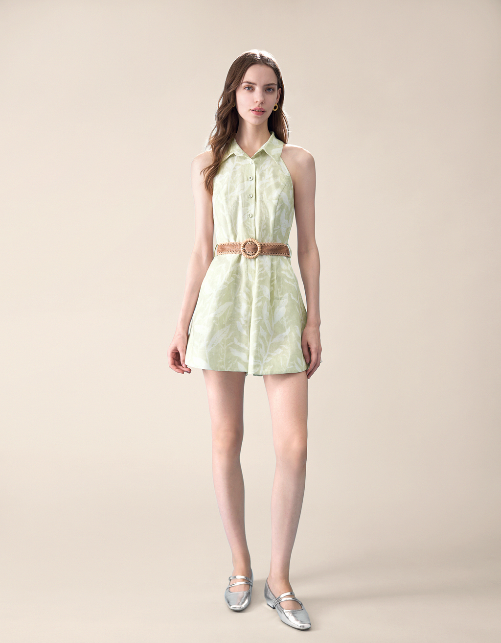 Button Front Flare Hem Romper
