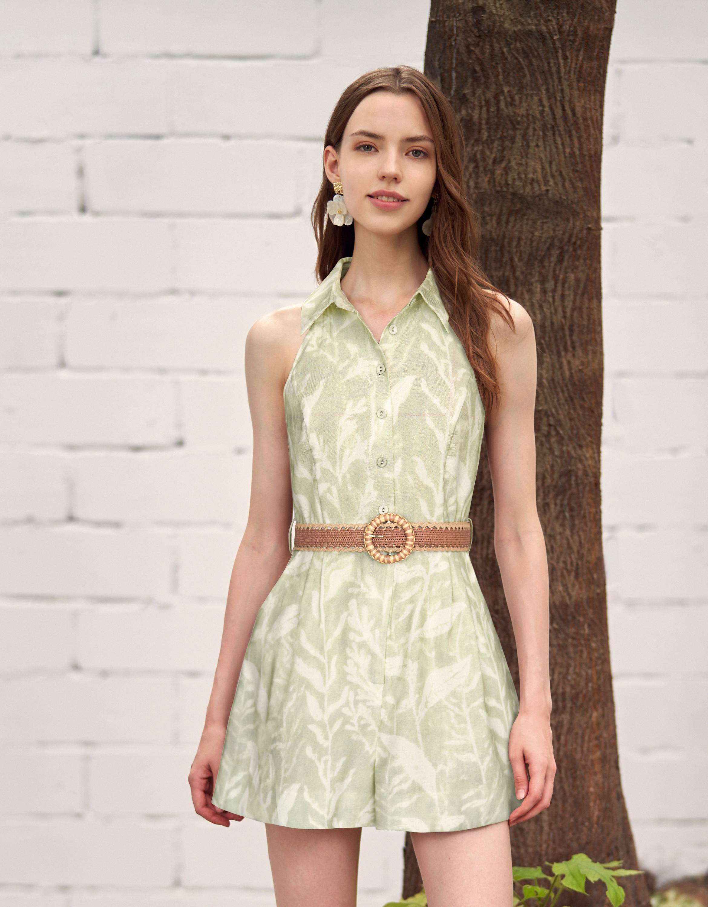 Button Front Flare Hem Romper