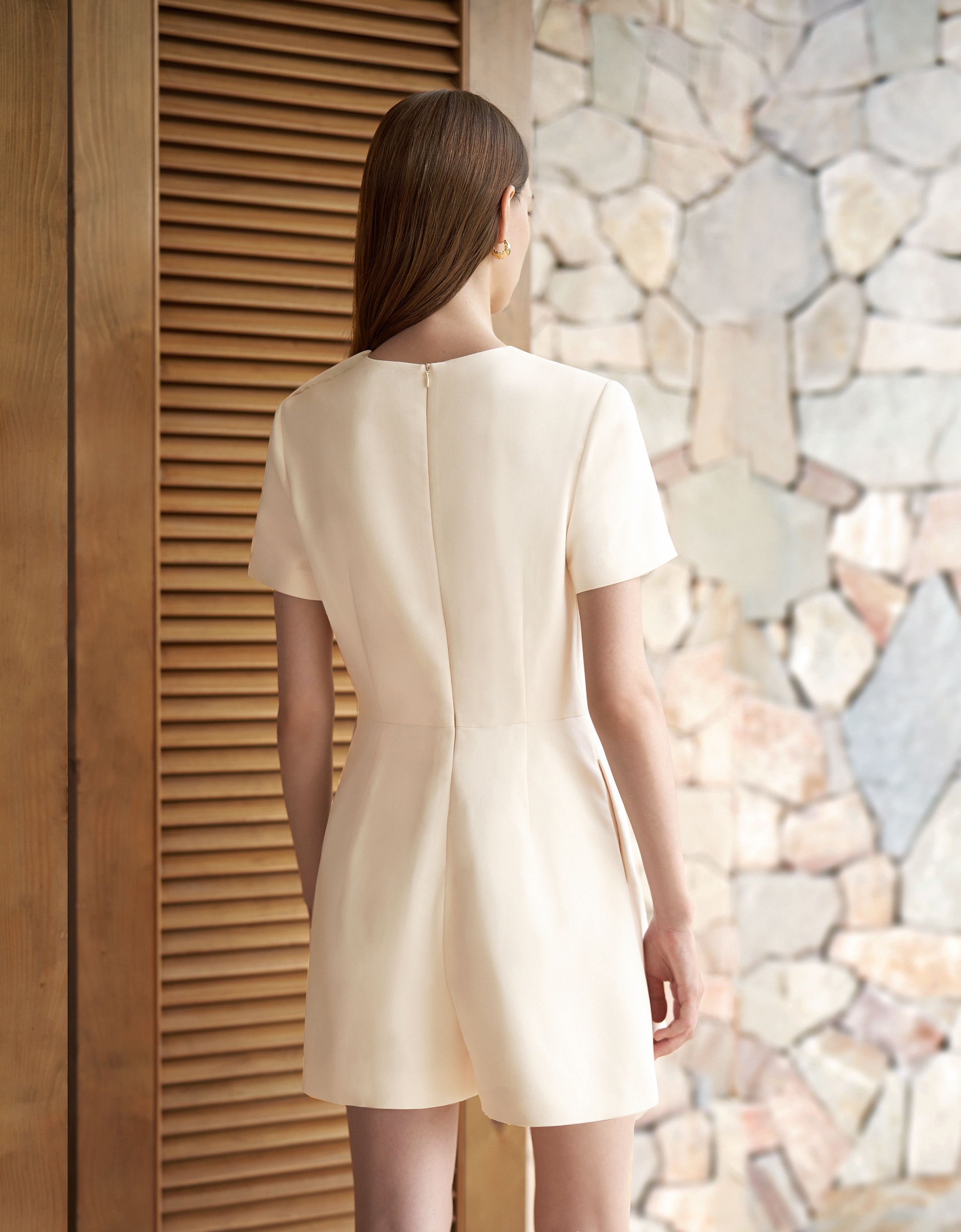 Short Sleeve Front Slit Skirt Romper
