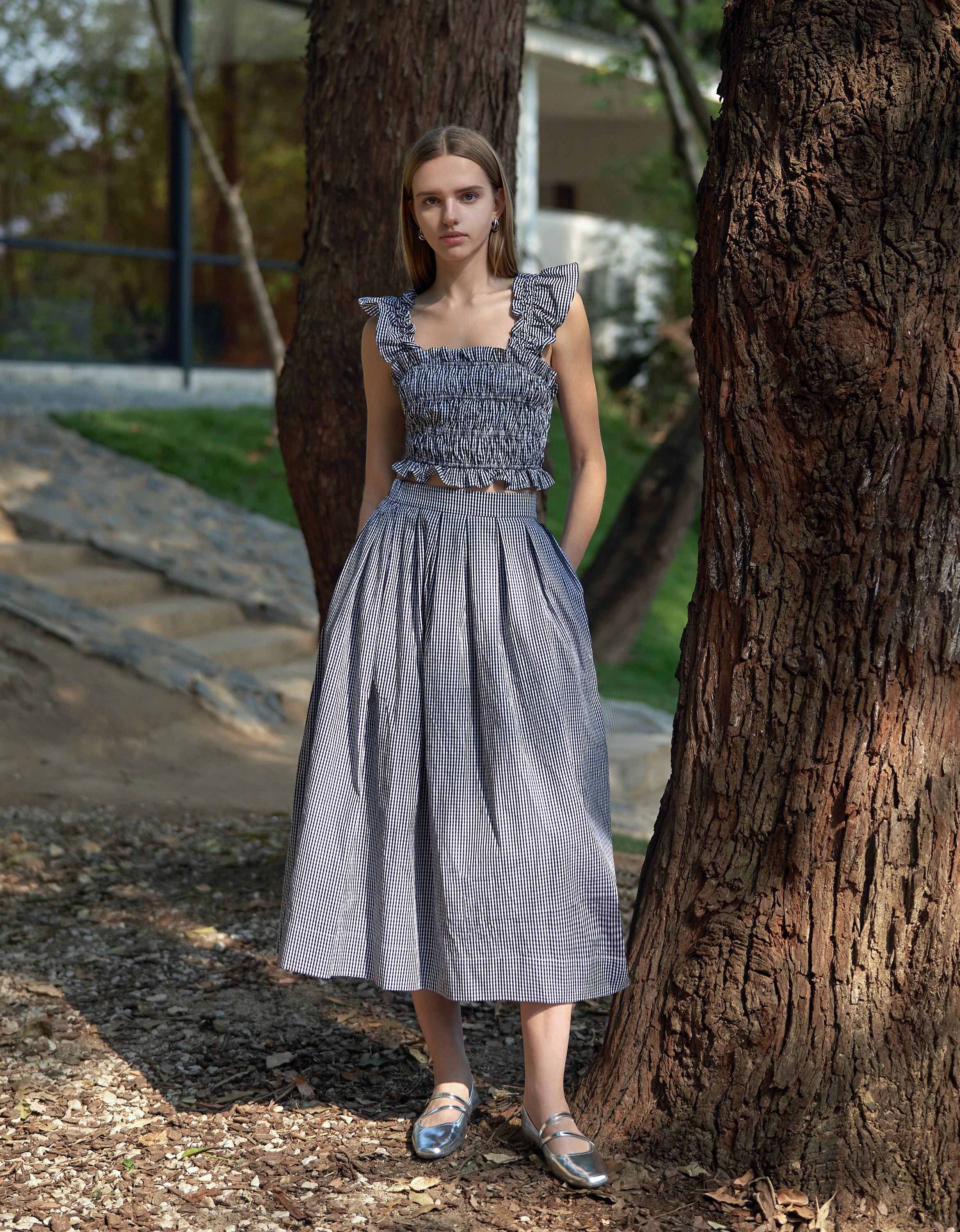 A-line Pleated Checkered Skirt