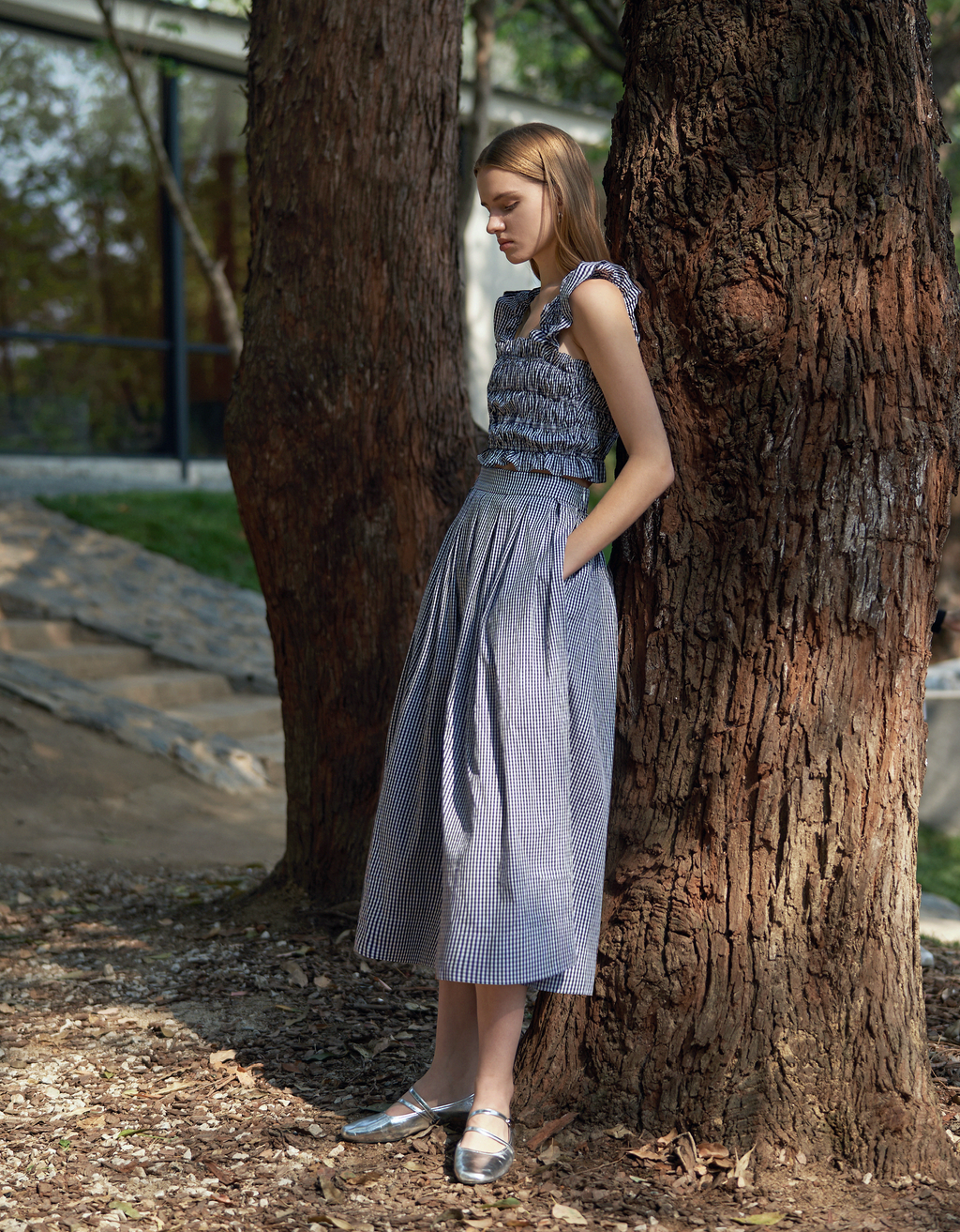 A-line Pleated Checkered Skirt