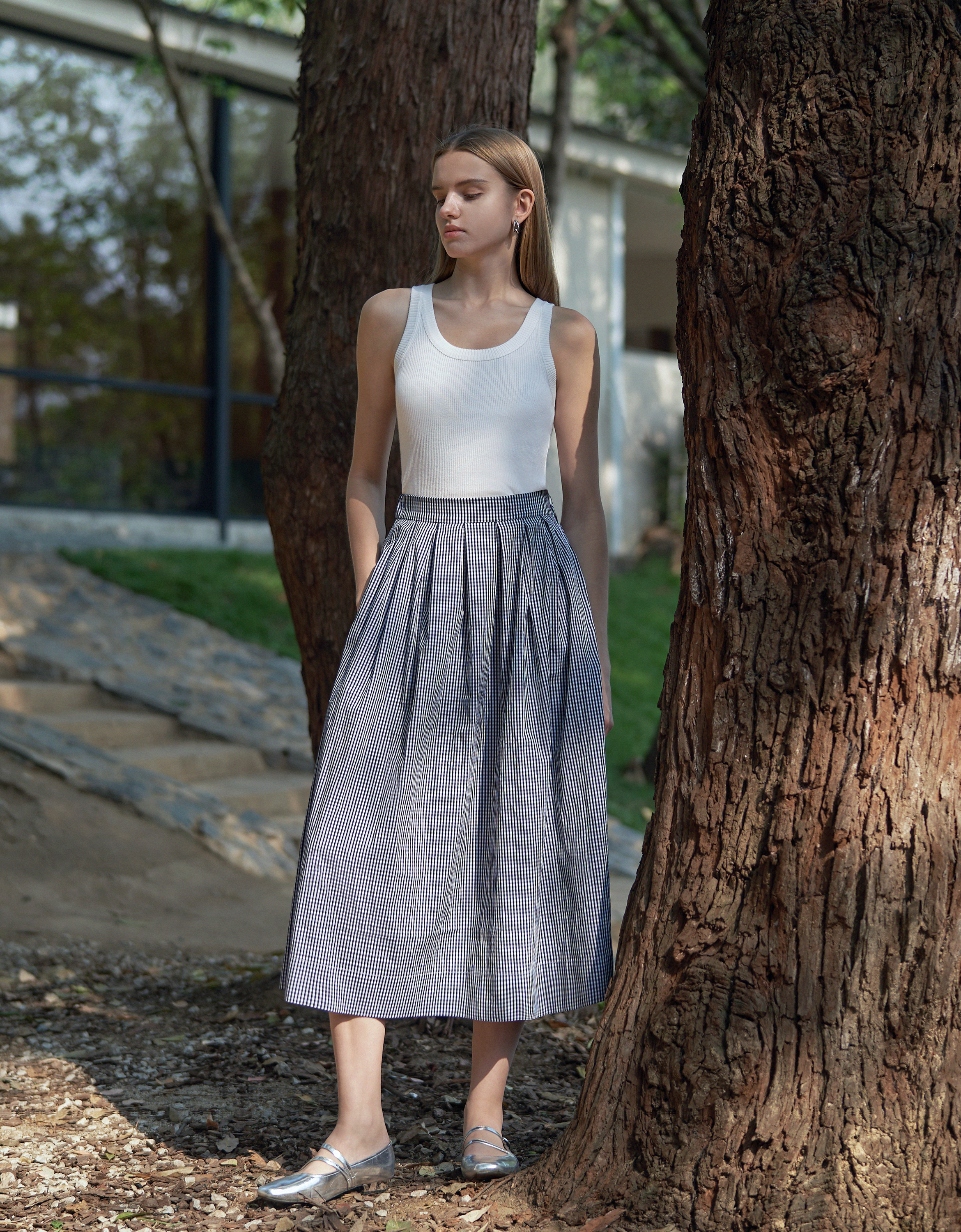 A-line Pleated Checkered Skirt