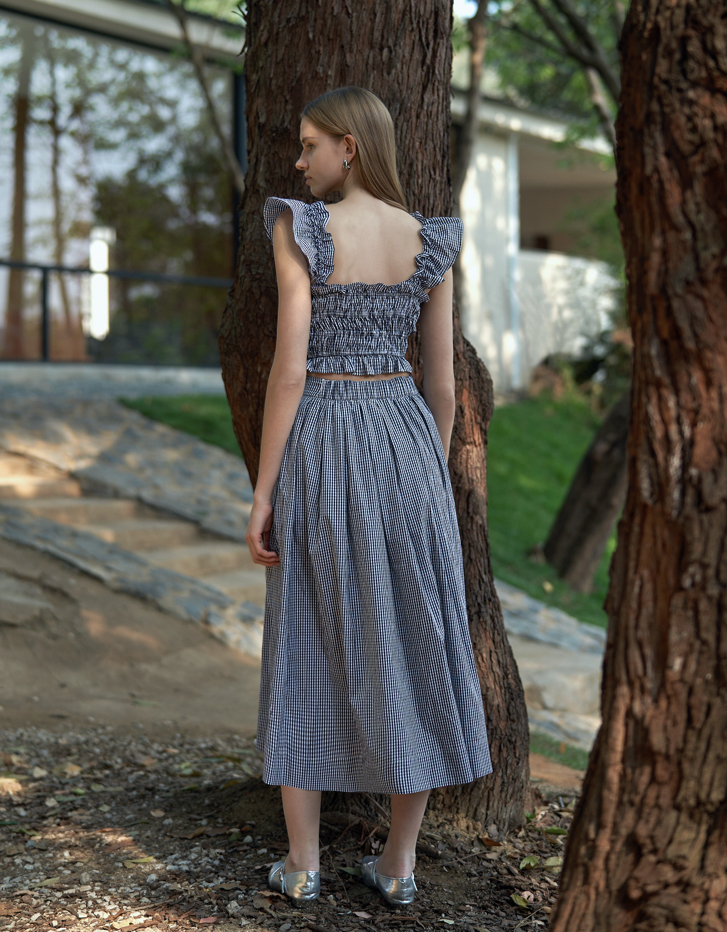 A-line Pleated Checkered Skirt