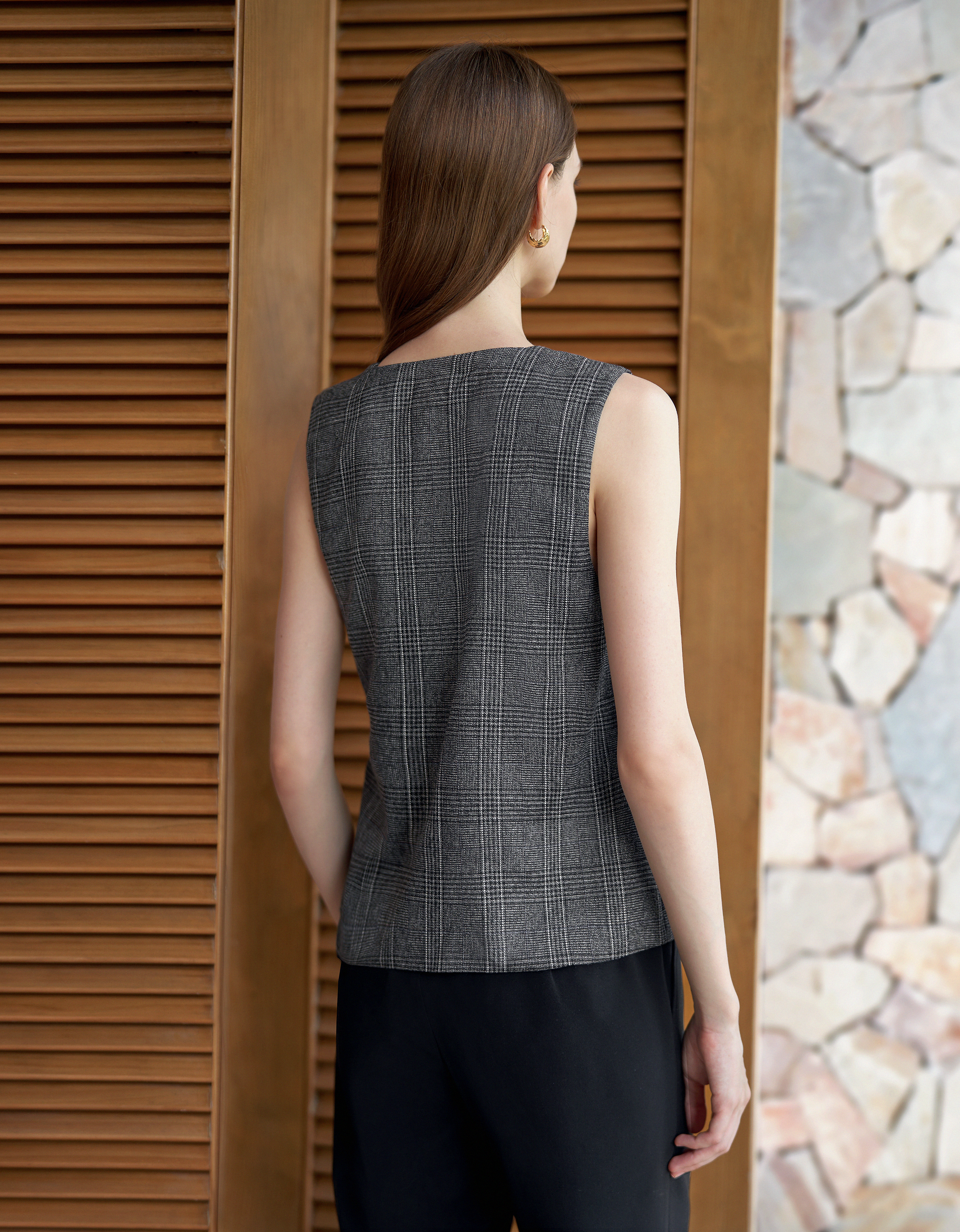 Checkered Sleeveless Wrap Vest