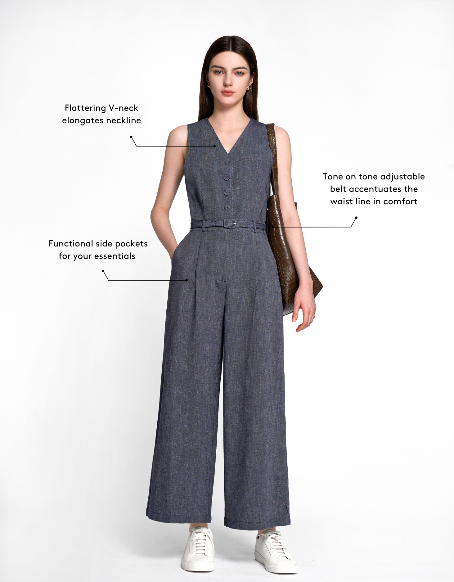 V-neck Sleeveless Denim Jumpsuit