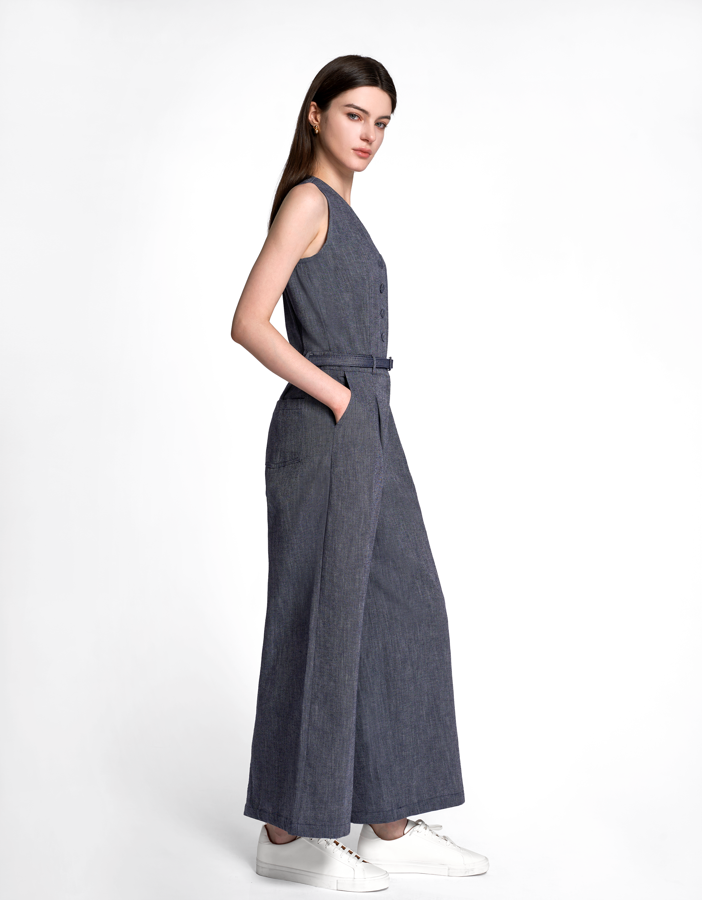 V-neck Sleeveless Denim Jumpsuit