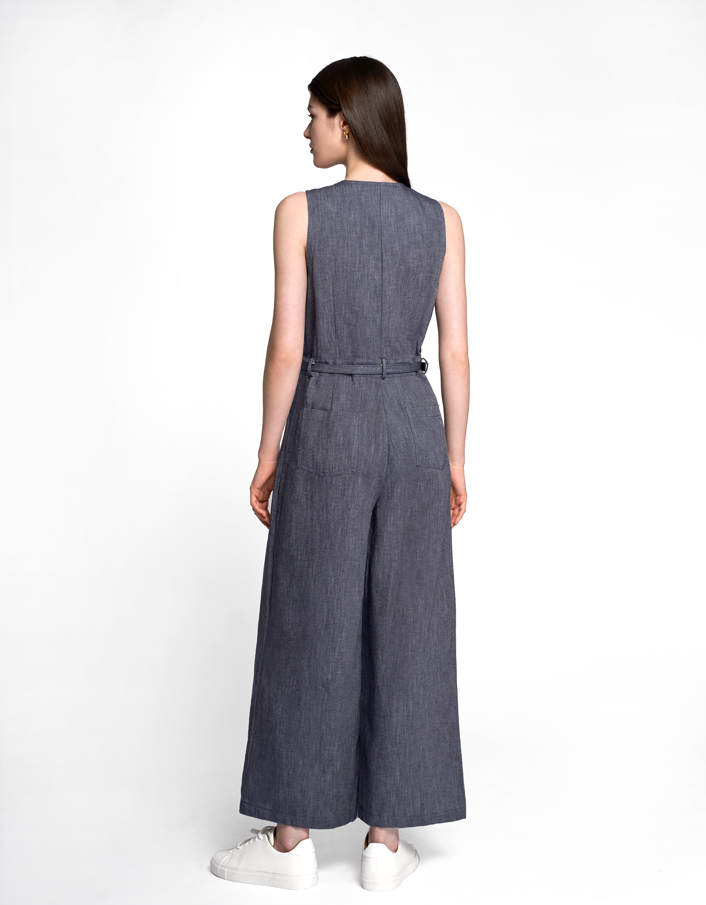 V-neck Sleeveless Denim Jumpsuit