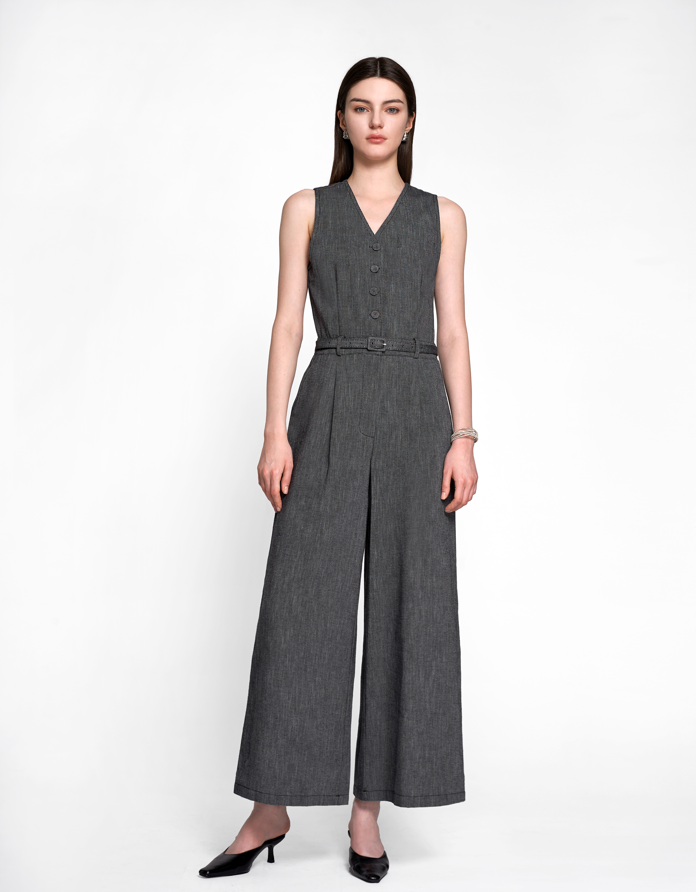 V-neck Sleeveless Denim Jumpsuit
