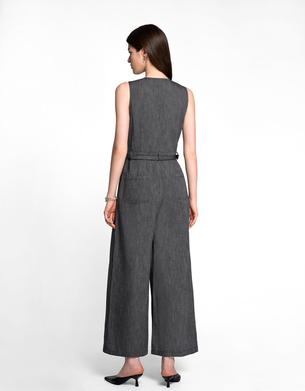 V-neck Sleeveless Denim Jumpsuit