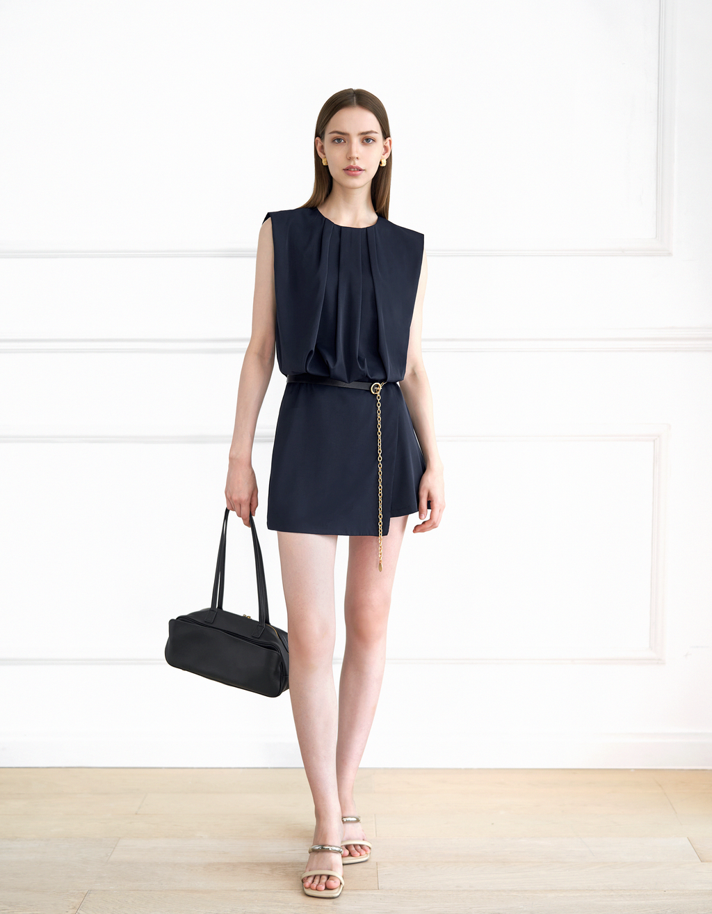 Wide Shoulder Pleated Romper