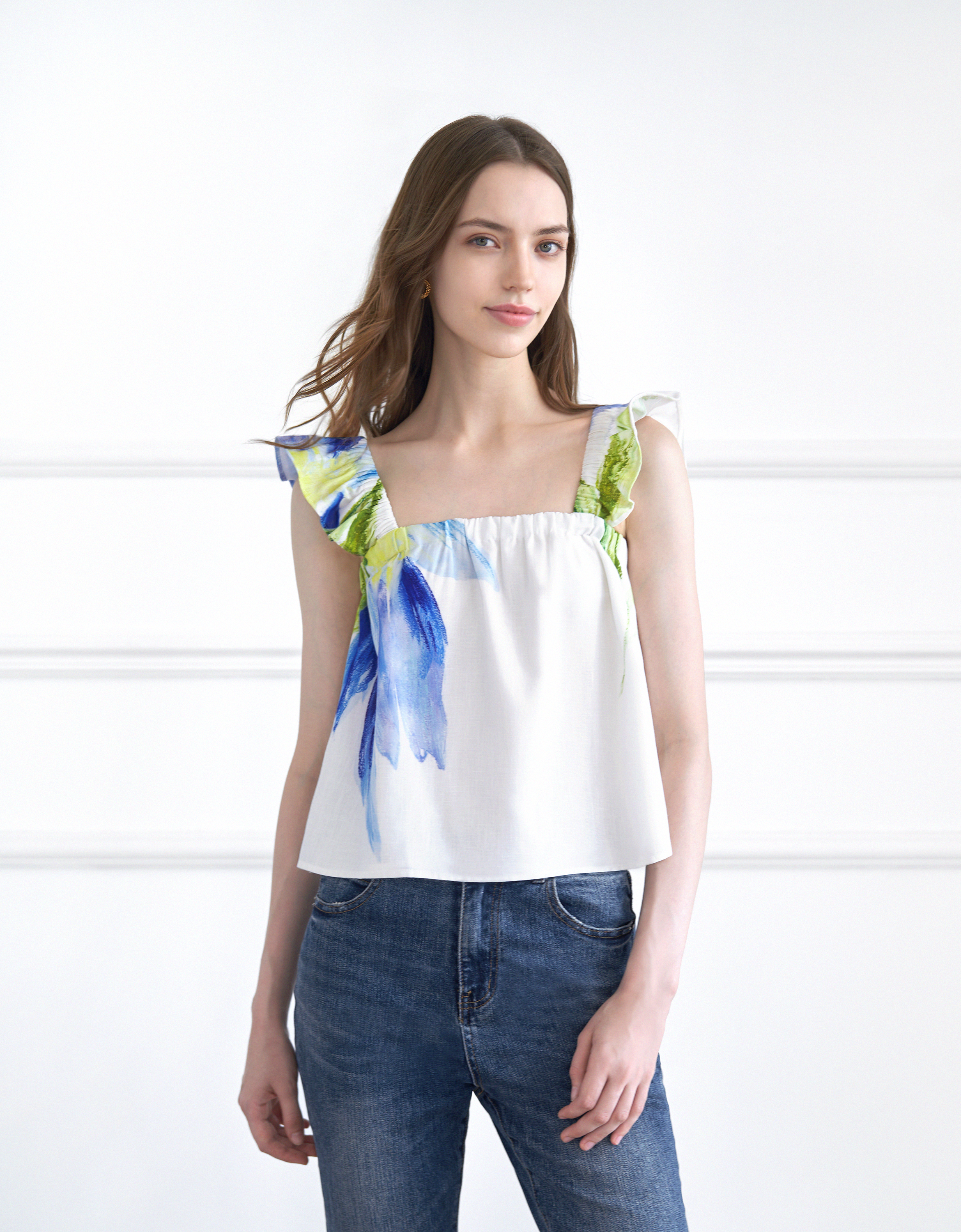 Floral Print Flared Sleeve Top