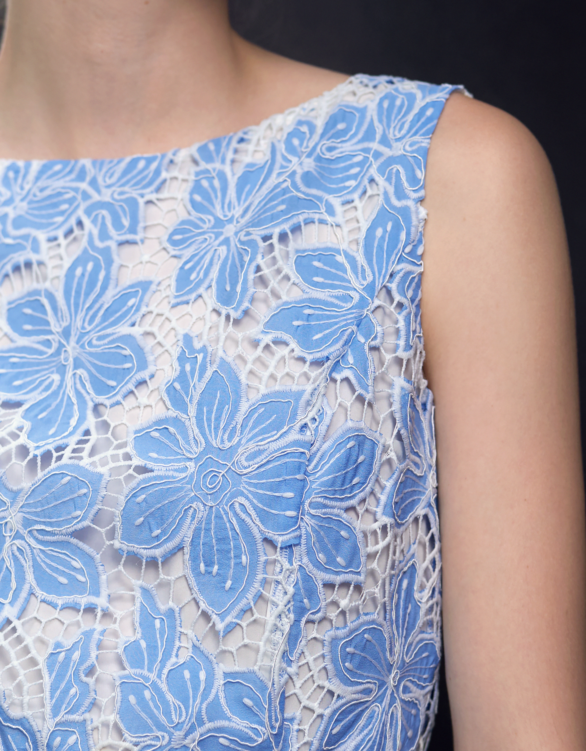 Pleated Skirt Two-tone Embroidered Dress