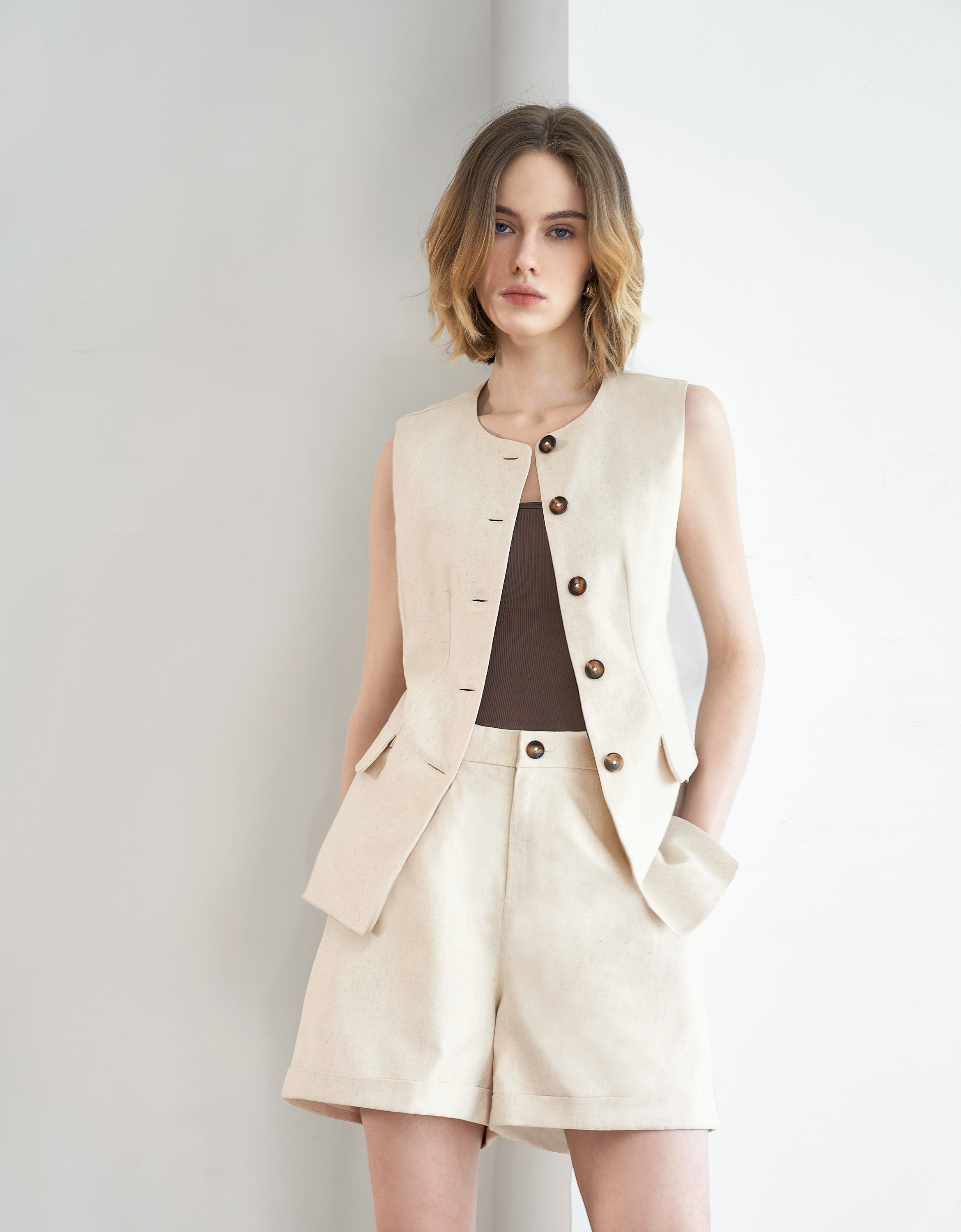 Linen-blend Casual Shorts