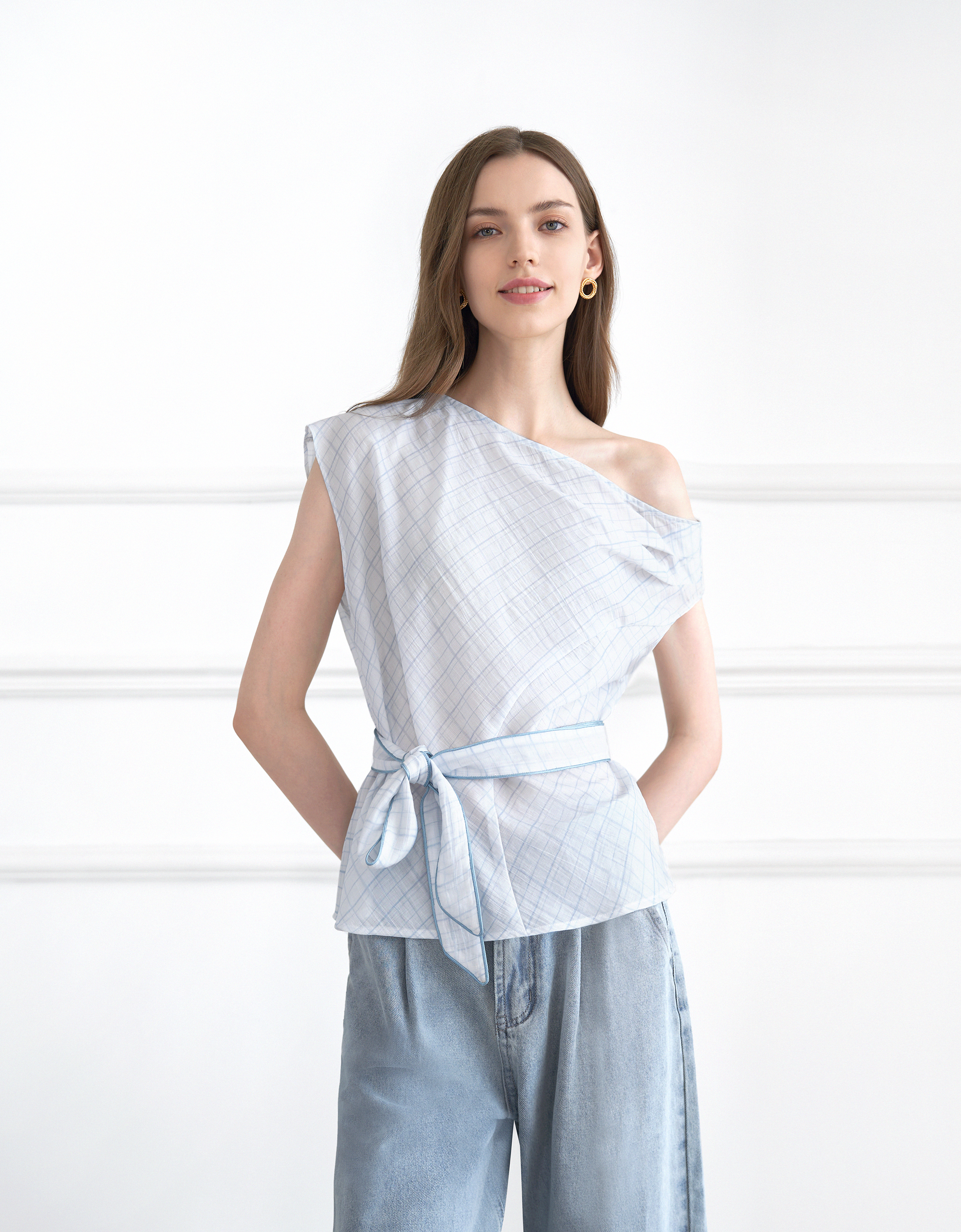 Asymmetric Gathered Off-shoulder Top