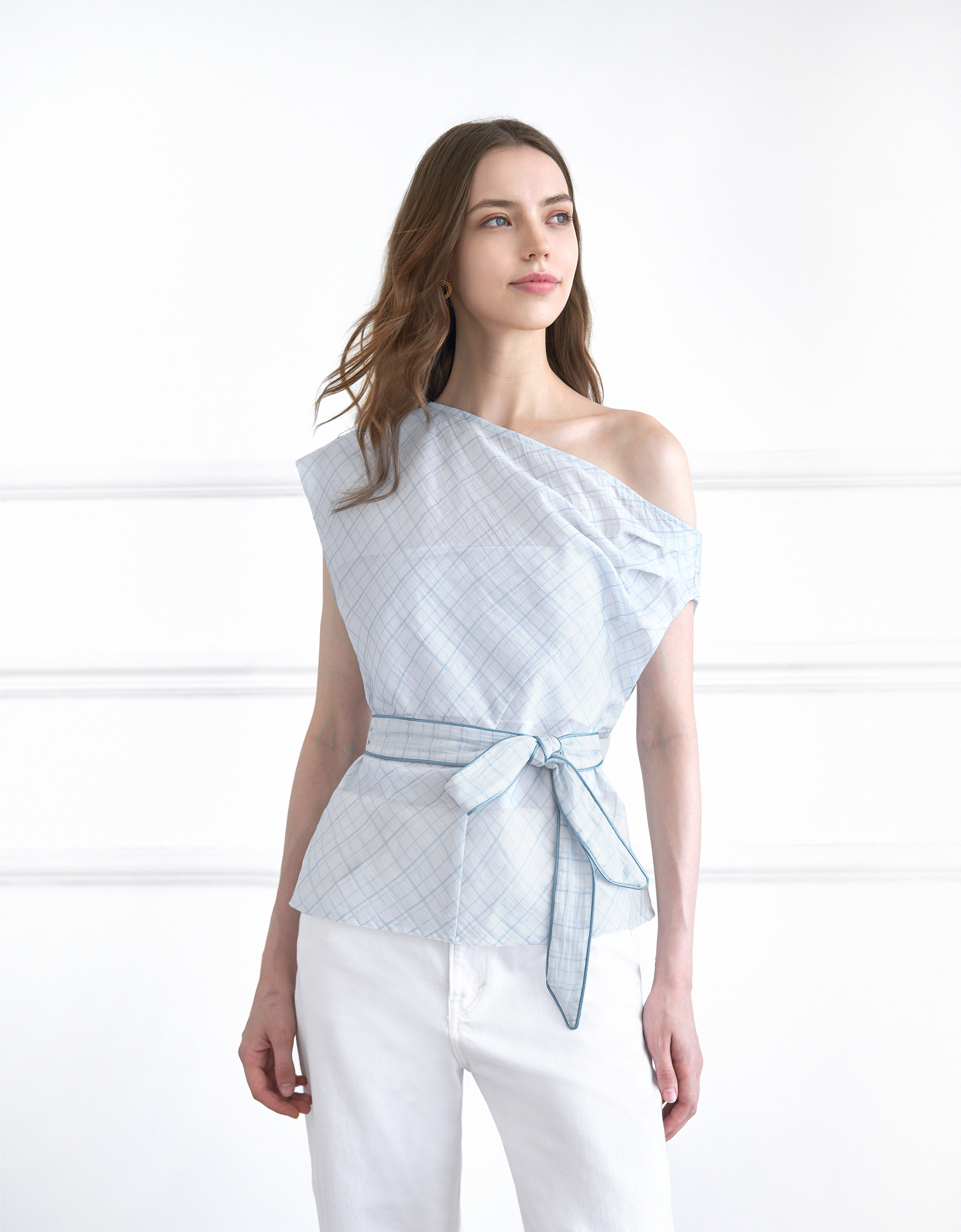 Asymmetric Gathered Off-shoulder Top