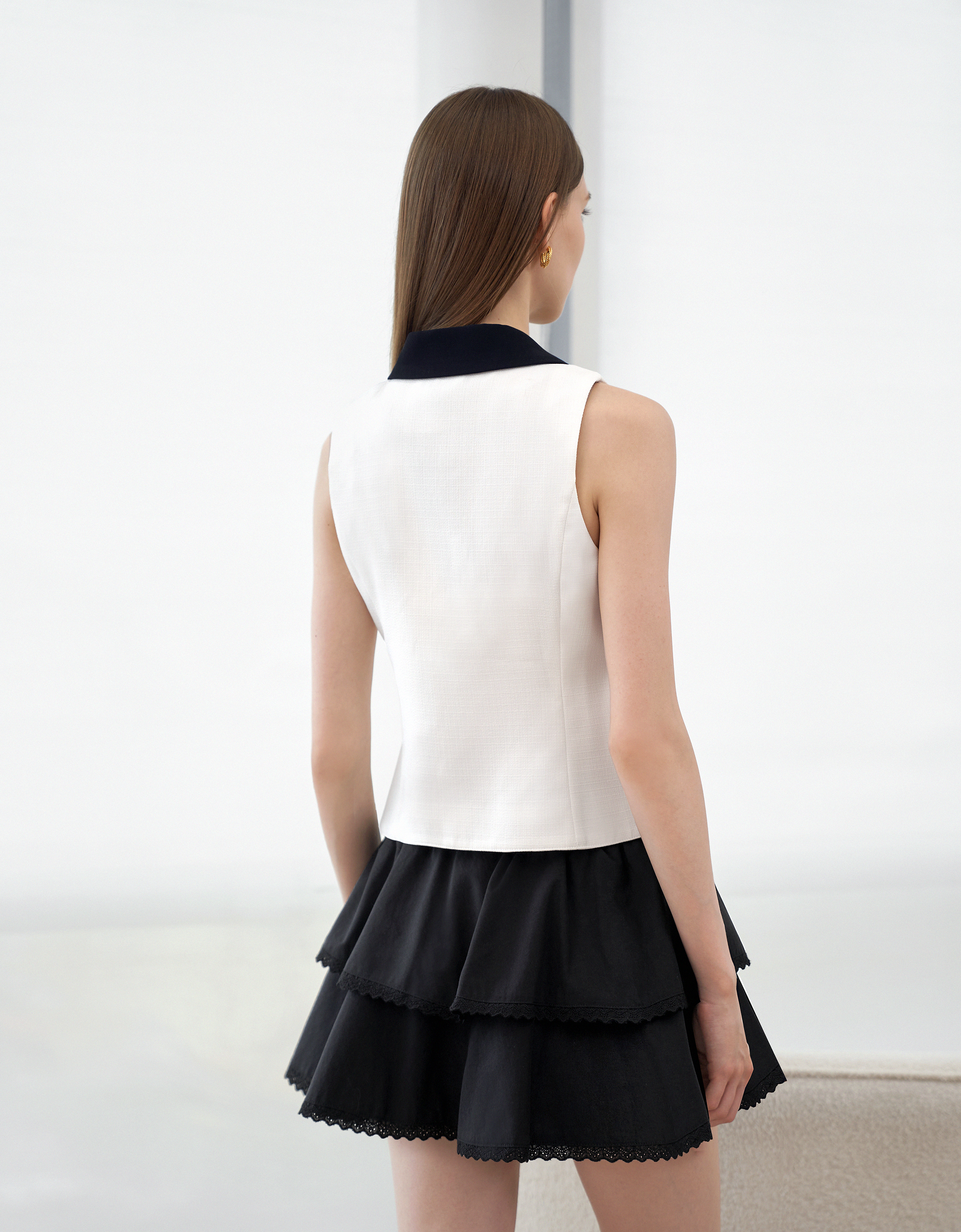 Lace Trim Layered Mini Skirt